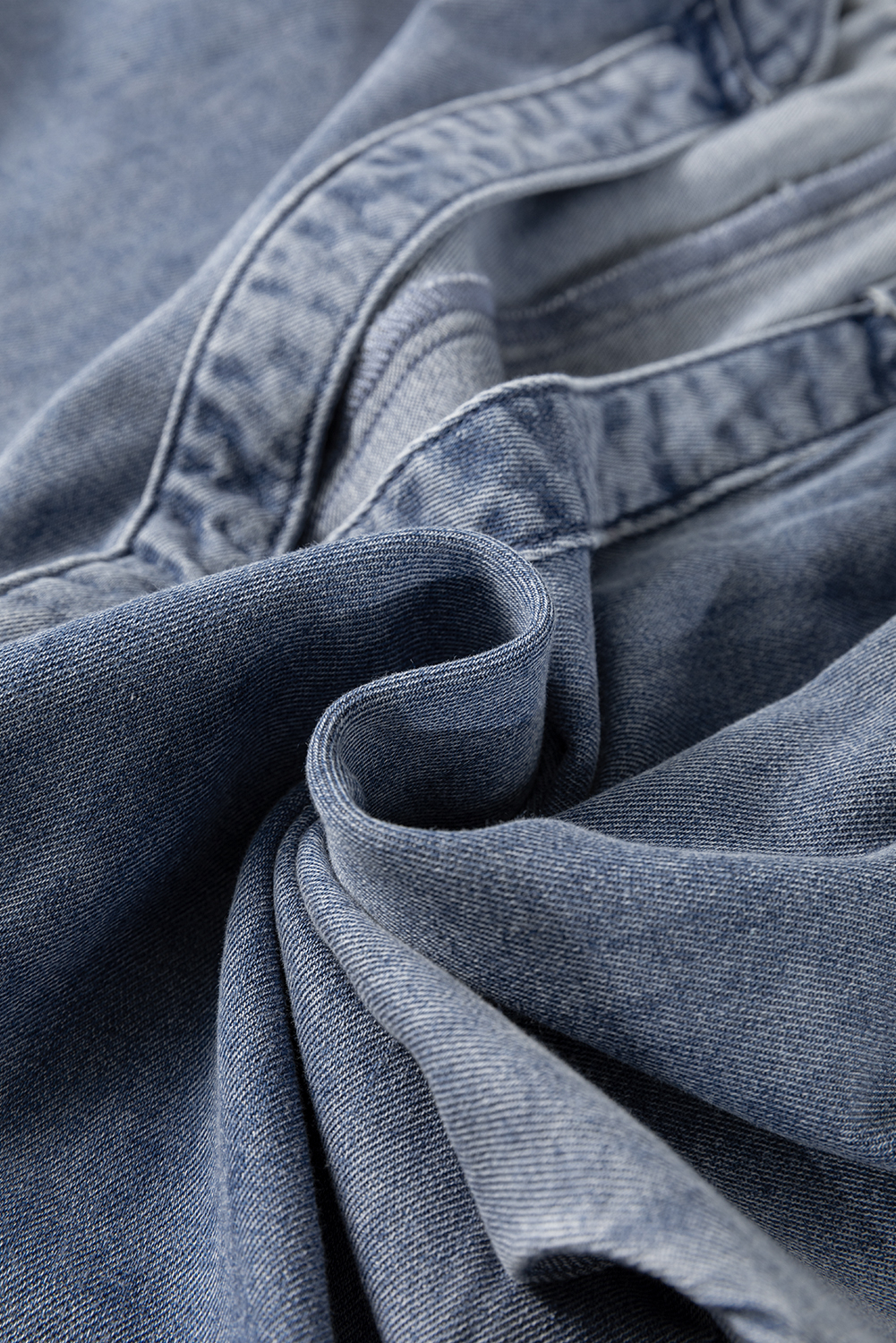 Women's Denim Top, Dusk Blue, V Neck, Ruffled Detail, Short Puff Sleeves, Casual Style, Comfortable, Summer Fashion, Flattering Fit, Trendy Design, Daily Wear, Tops, Tops & Tees - Detail View 12 Women's Denim Top, Dusk Blue, V Neck, Ruffled Detail, Short Puff Sleeves, Casual Style, Comfortable, Summer Fashion, Flattering Fit, Trendy Design, Daily Wear, Tops, Tops & Tees - Detail View 12