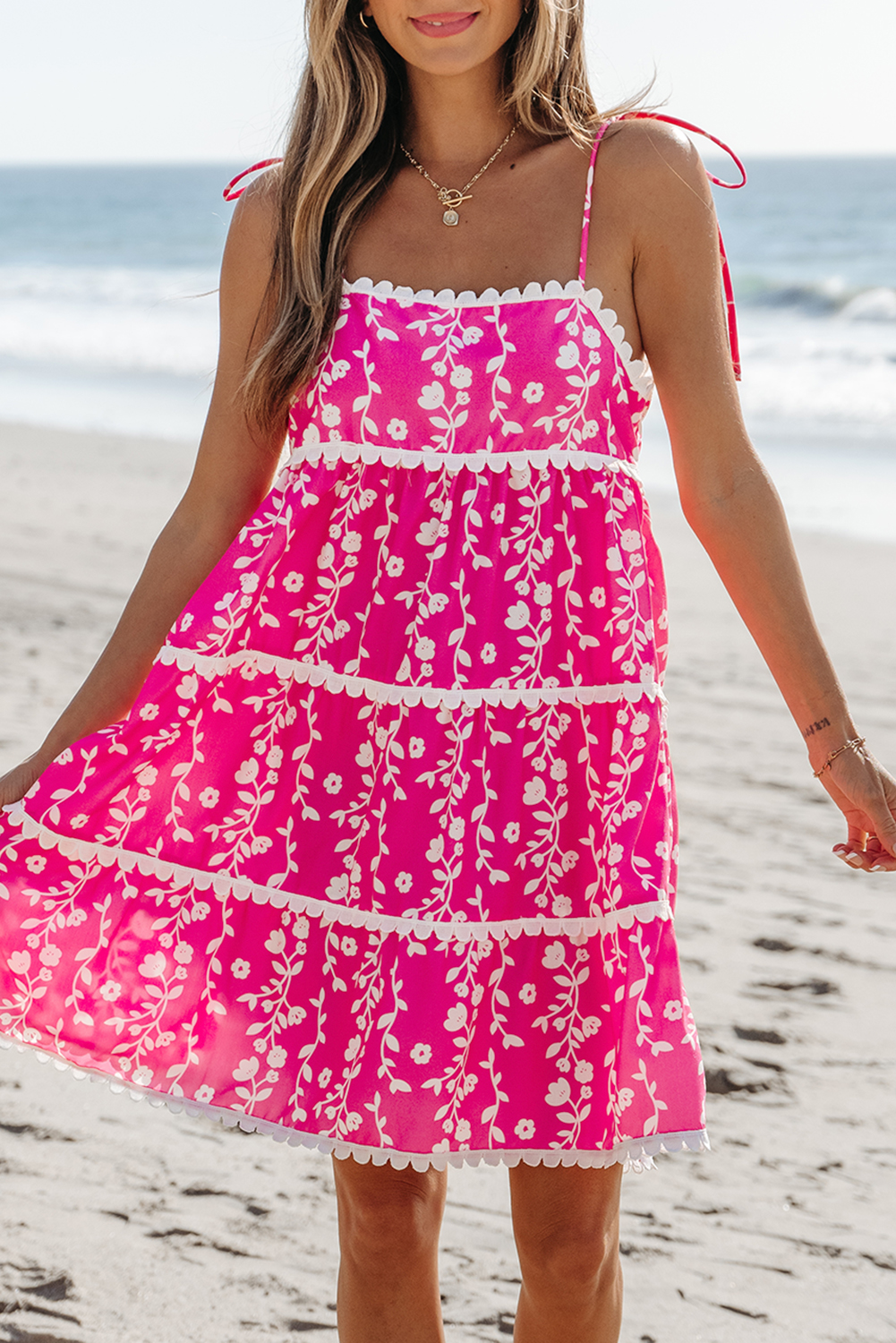 Charming Summer Sleeveless Dress: Vibrant Floral Design with A-Line Silhouette - Detail View 7 Charming Summer Sleeveless Dress: Vibrant Floral Design with A-Line Silhouette - Detail View 7
