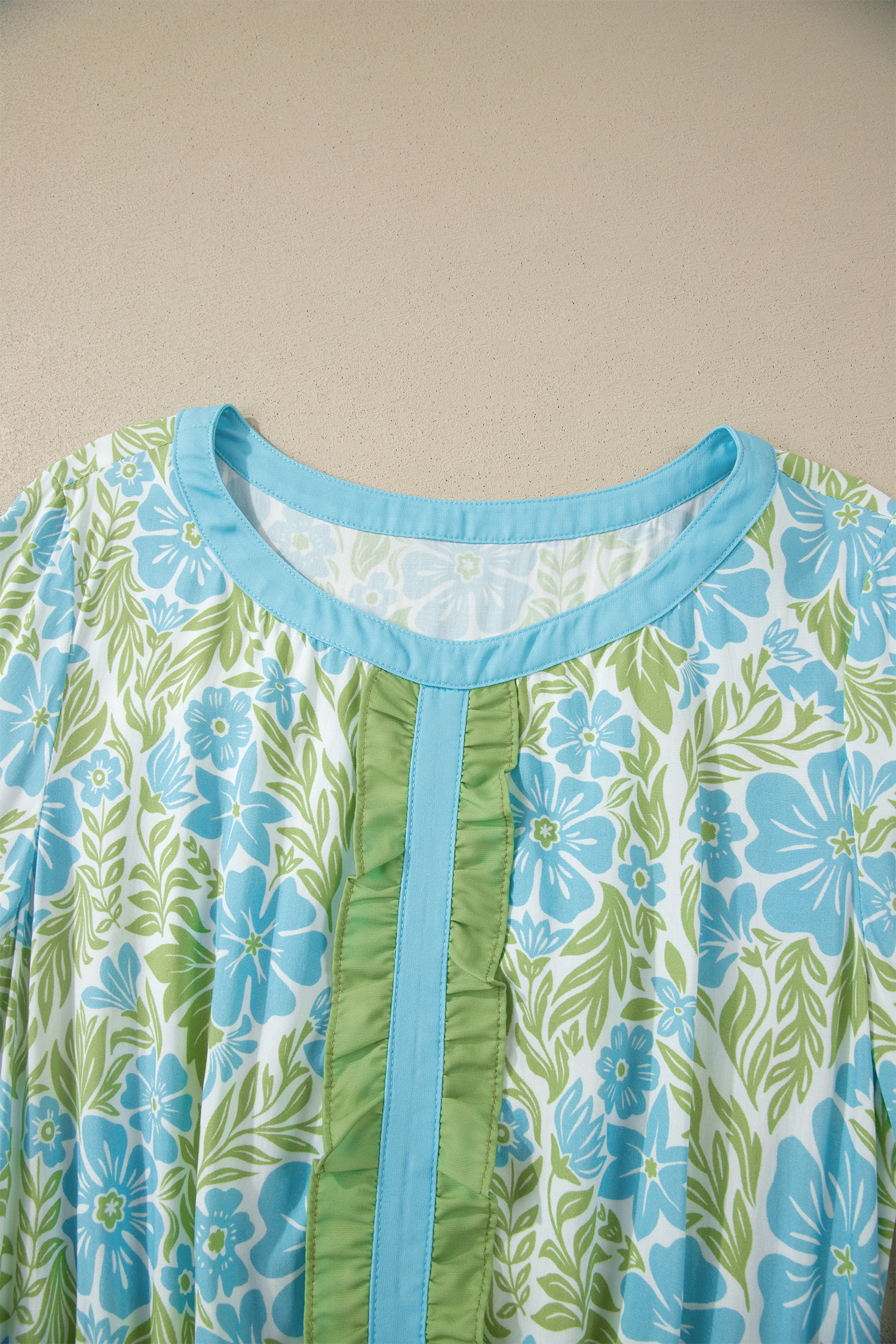 Summer Sky Blue Floral Print Dress for Women – Ruffle High Waist Mini, Short Sleeve Viscose Gift - Detail View 6 Summer Sky Blue Floral Print Dress for Women – Ruffle High Waist Mini, Short Sleeve Viscose Gift - Detail View 6