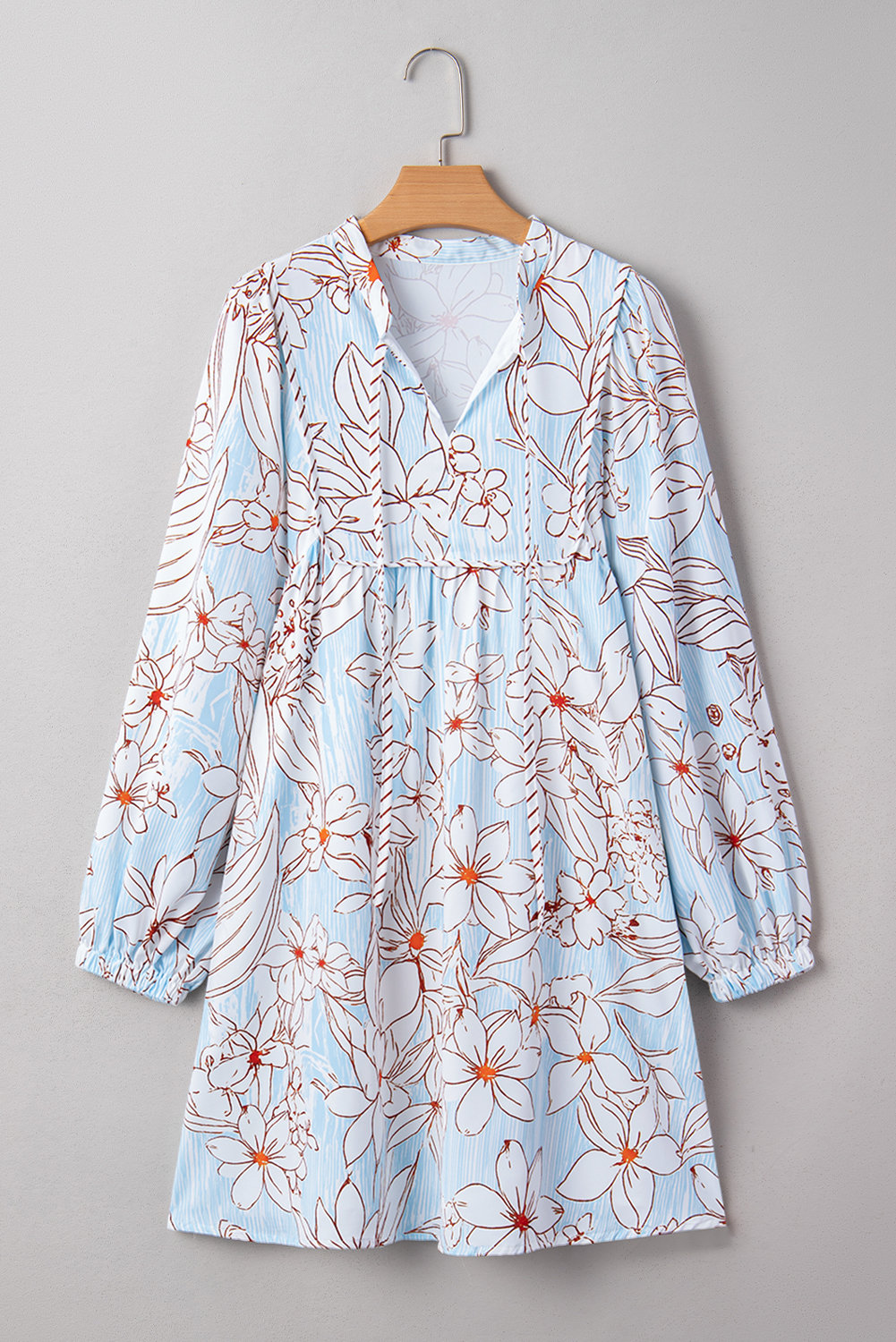 Charming Floral Print Tie Neck Mini Dress for Women – Perfect for Spring Outings - Detail View 8 Charming Floral Print Tie Neck Mini Dress for Women – Perfect for Spring Outings - Detail View 8