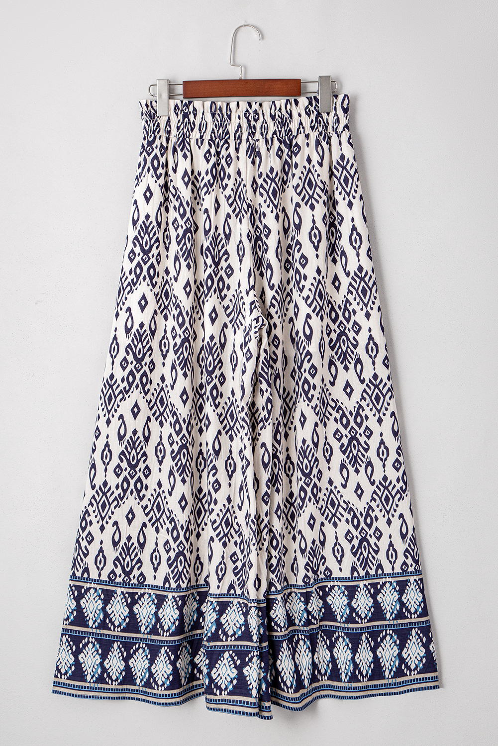 Women's Blue Boho Pattern High Waist Wide Leg Loose Pants for Summer - Detail View 9 Women's Blue Boho Pattern High Waist Wide Leg Loose Pants for Summer - Detail View 9