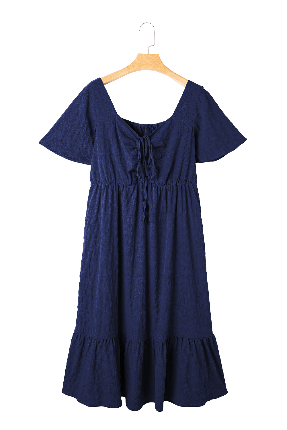 Stylish Women's High Waist Blue Midi Dress – Short Sleeve Lace-up Style Perfect for Summer Events - Detail View 12 Stylish Women's High Waist Blue Midi Dress – Short Sleeve Lace-up Style Perfect for Summer Events - Detail View 12