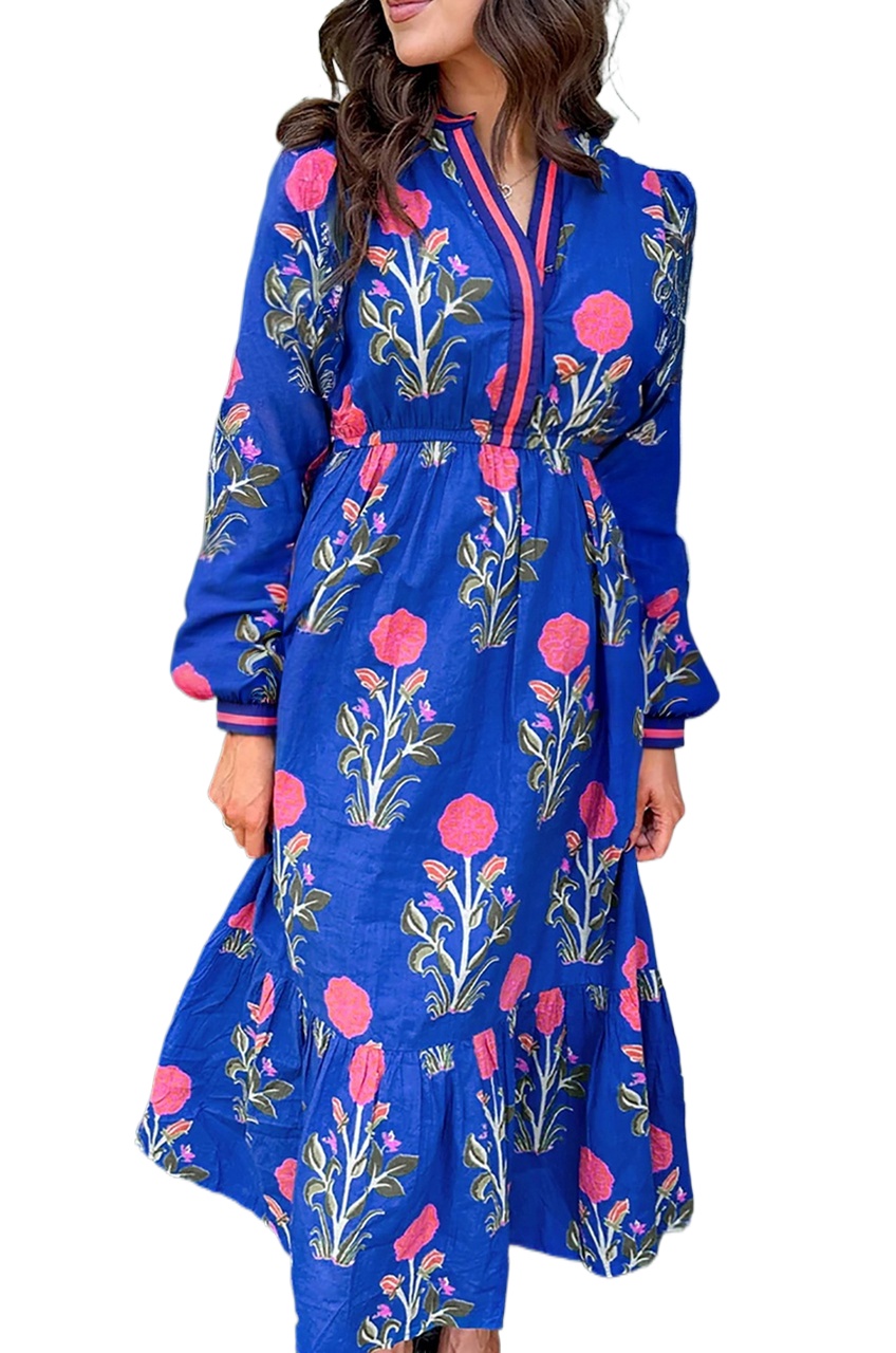 Casual Long Sleeve Split Neck A-Line Dress - Perfect for Daily Wear - Detail View 2 Casual Long Sleeve Split Neck A-Line Dress - Perfect for Daily Wear - Detail View 2