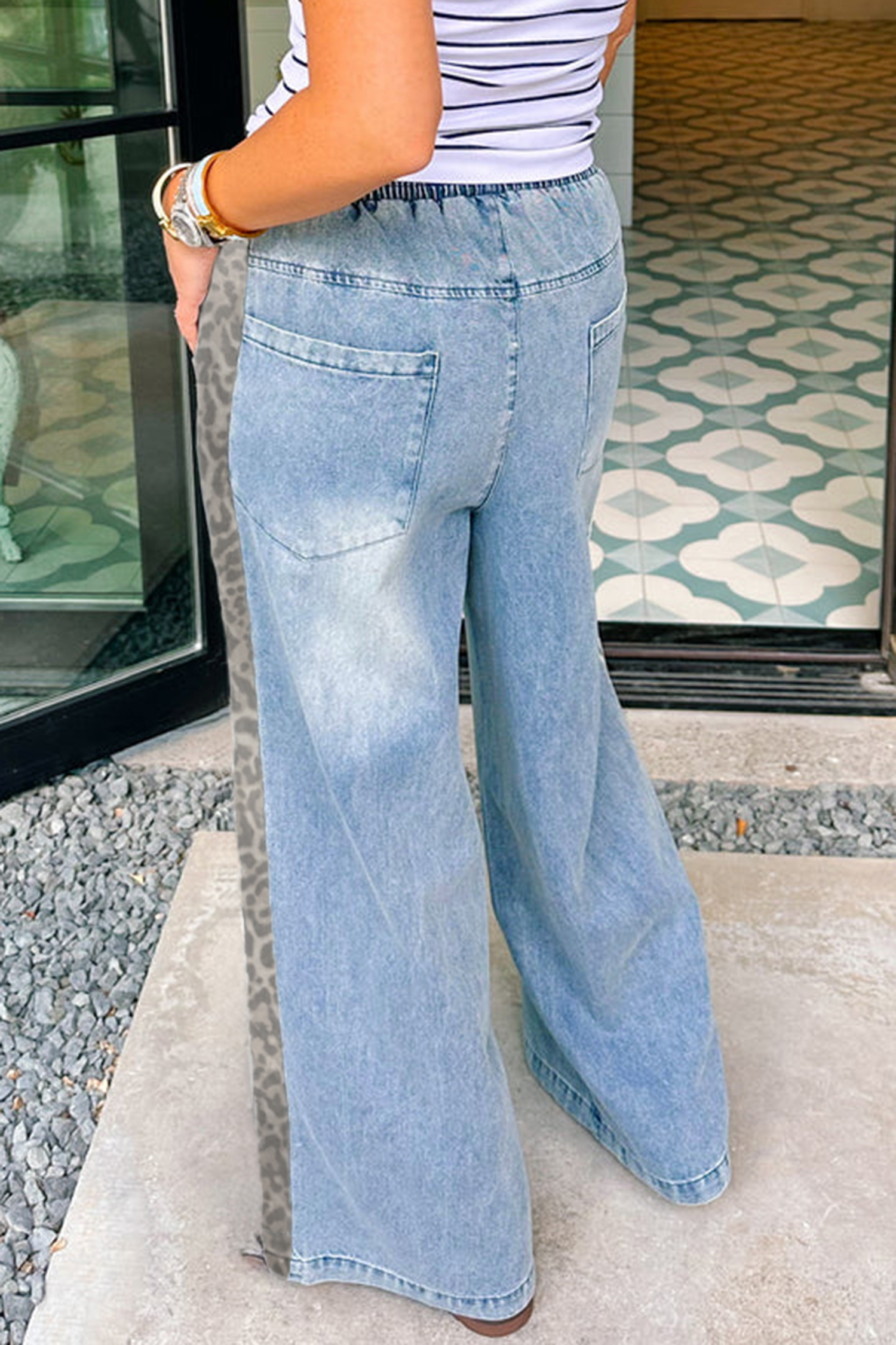 Chic Leopard and Striped Wide Leg Jeans in Beau Blue – Ideal for Daily Wear and Spring Outings - Detail View 2 Chic Leopard and Striped Wide Leg Jeans in Beau Blue – Ideal for Daily Wear and Spring Outings - Detail View 2