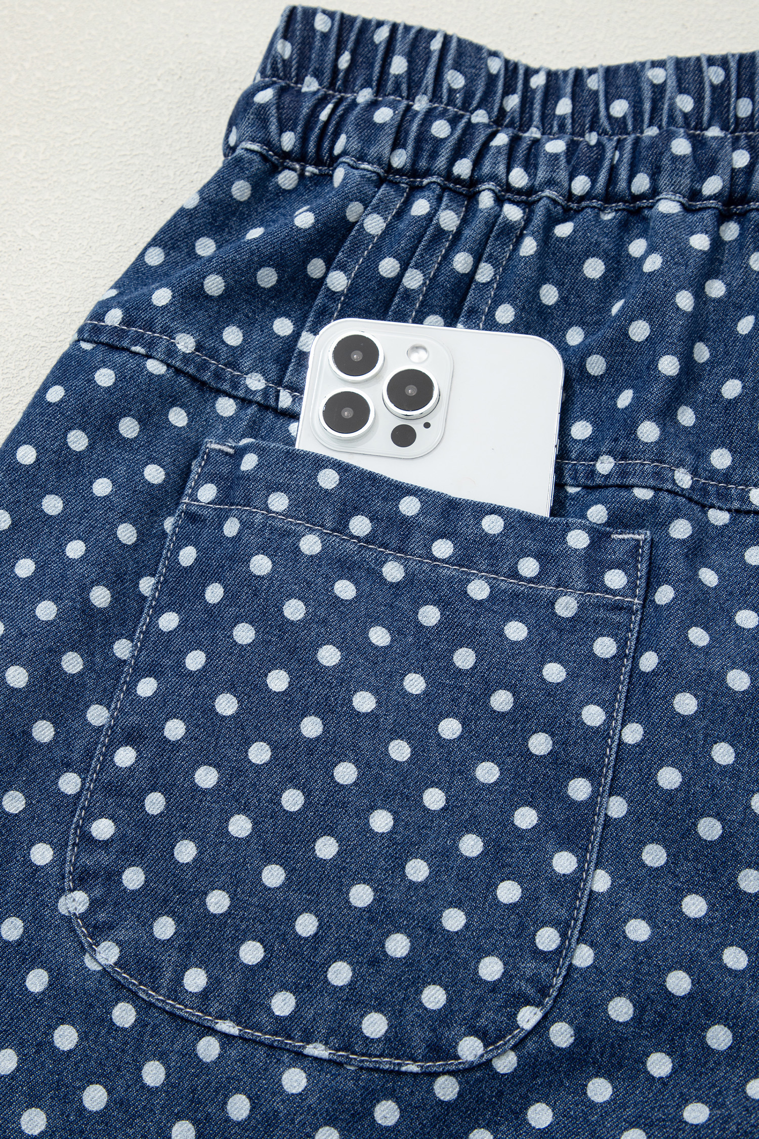 Women's High Waist Polka Dot Print Denim Jeans – Wide Leg Drawstring Pants, Stylish Gift for Her - Detail View 12 Women's High Waist Polka Dot Print Denim Jeans – Wide Leg Drawstring Pants, Stylish Gift for Her - Detail View 12