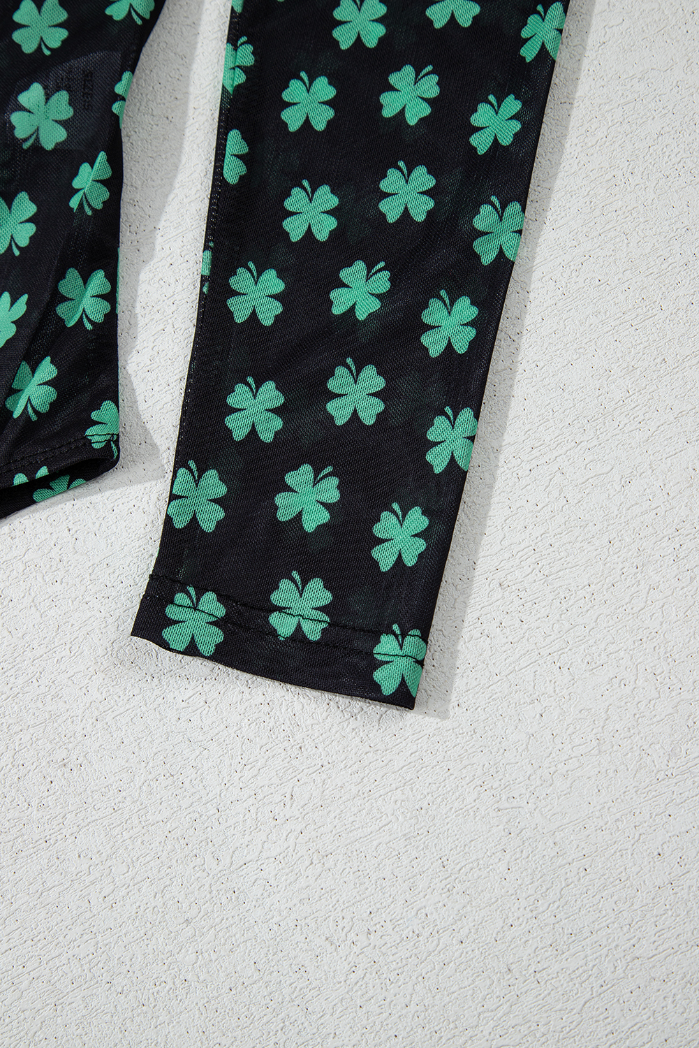 Women's Green St. Patrick's Day Shamrock Printed Long Sleeve Mesh Bodysuit - Detail View 13 Women's Green St. Patrick's Day Shamrock Printed Long Sleeve Mesh Bodysuit - Detail View 13