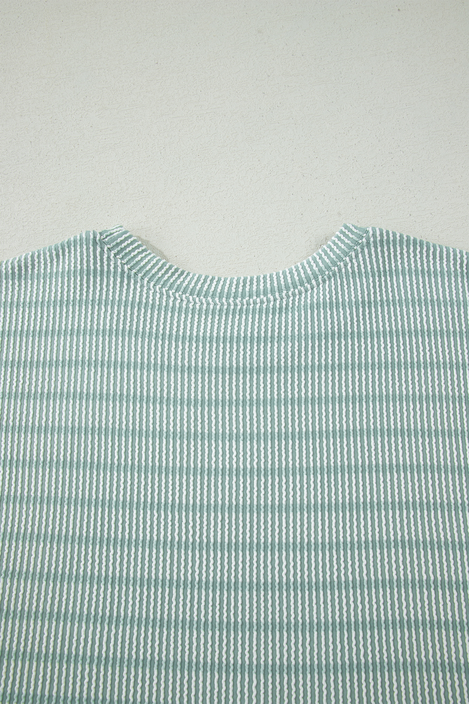 Women's Ribbed Knit 2-Piece Outfit – Green Striped Tee and Drawstring Shorts Set, Thoughtful Gift for Her - Detail View 9 Women's Ribbed Knit 2-Piece Outfit – Green Striped Tee and Drawstring Shorts Set, Thoughtful Gift for Her - Detail View 9