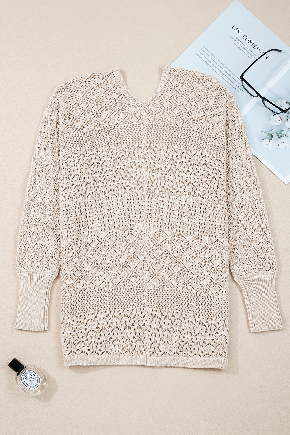 Women's Jet Stream Hollowed Knit Open Front Cardigan - Casual Long Sleeve - Detail View 9 Women's Jet Stream Hollowed Knit Open Front Cardigan - Casual Long Sleeve - Detail View 9