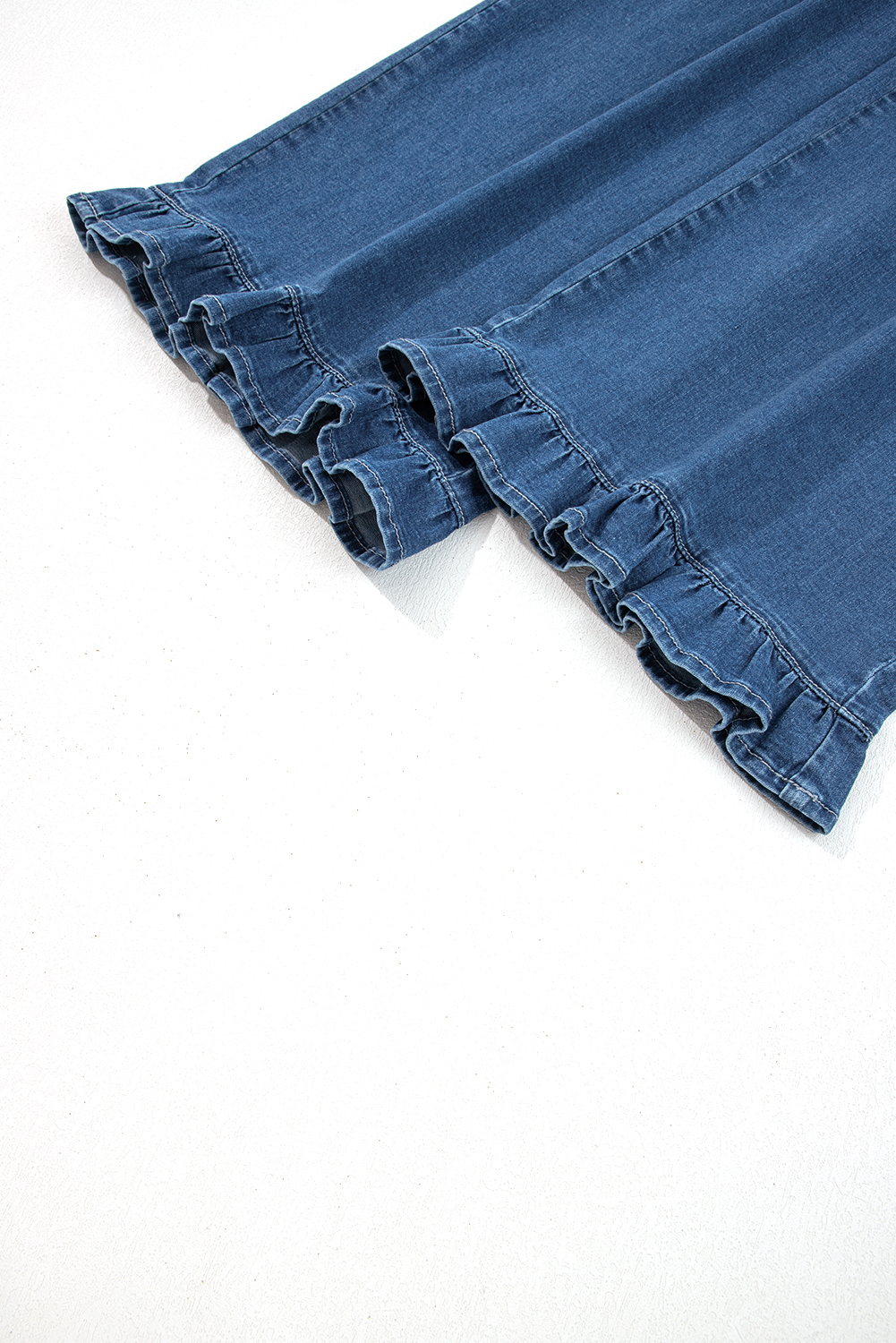 Women's Sail Blue Plus Size Wide Leg Denim Pants – Ruffled, Casual Spring Style - Detail View 13 Women's Sail Blue Plus Size Wide Leg Denim Pants – Ruffled, Casual Spring Style - Detail View 13