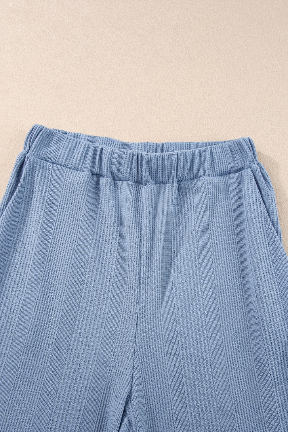 Stylish and Comfortable Two-Piece Set: Beau Blue Ruffled Hem Tank Top with Wide-Leg Pants - Detail View 14 Stylish and Comfortable Two-Piece Set: Beau Blue Ruffled Hem Tank Top with Wide-Leg Pants - Detail View 14