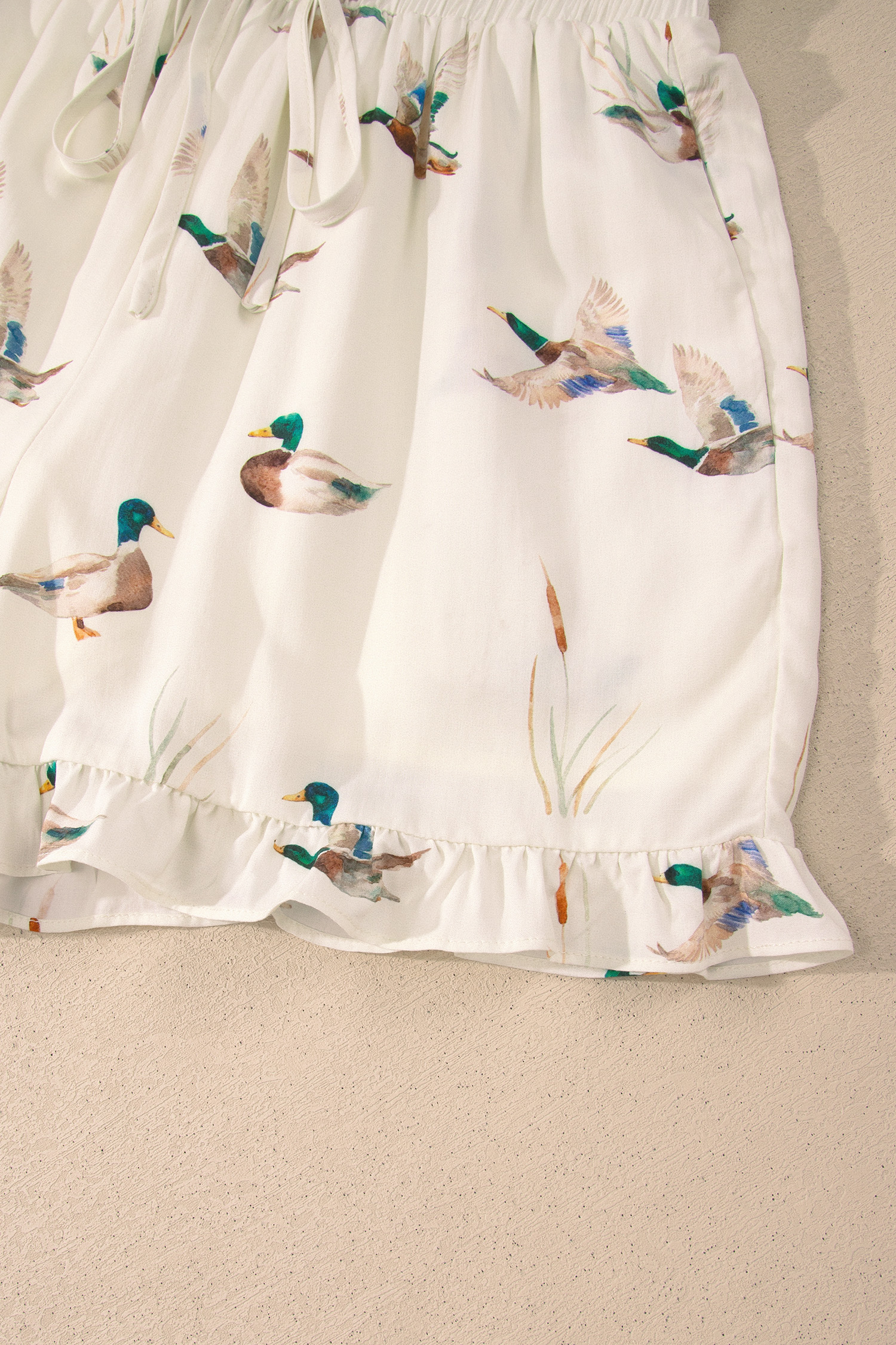 Chic Women's Beige Mallard Print Loungewear Set - 100% Viscose 2 Piece Summer Outfit - Detail View 6 Chic Women's Beige Mallard Print Loungewear Set - 100% Viscose 2 Piece Summer Outfit - Detail View 6