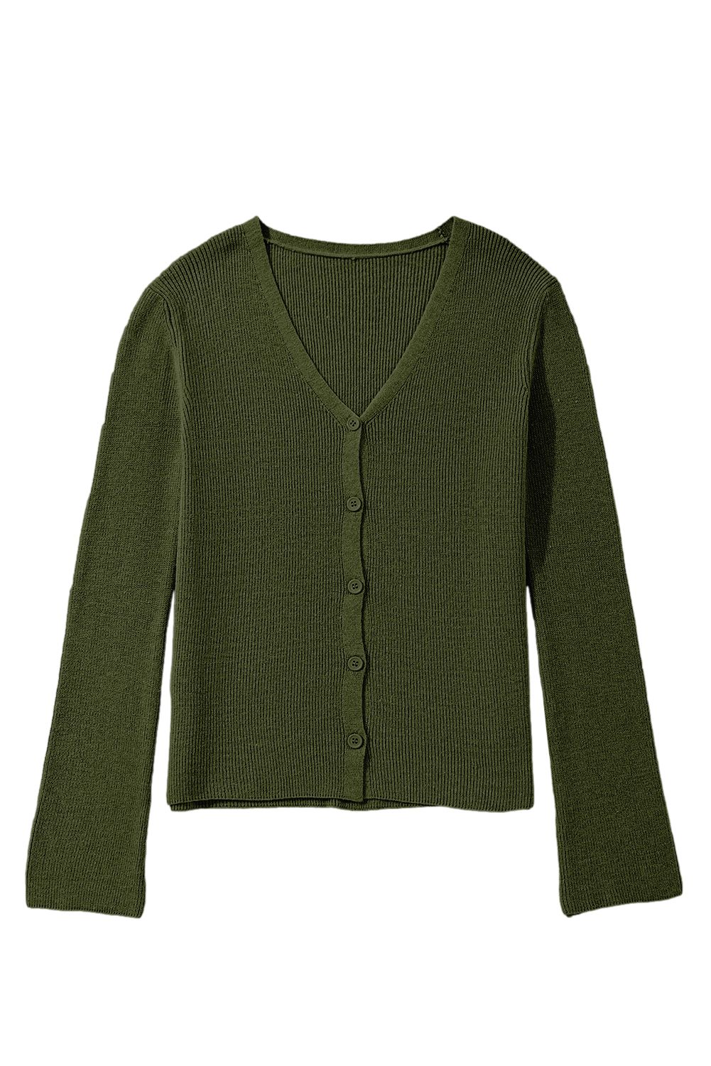 Women's Moss Green Lightweight Ribbed Knit Button Front V Neck Cardigan for Daily Wear - Detail View 17 Women's Moss Green Lightweight Ribbed Knit Button Front V Neck Cardigan for Daily Wear - Detail View 17