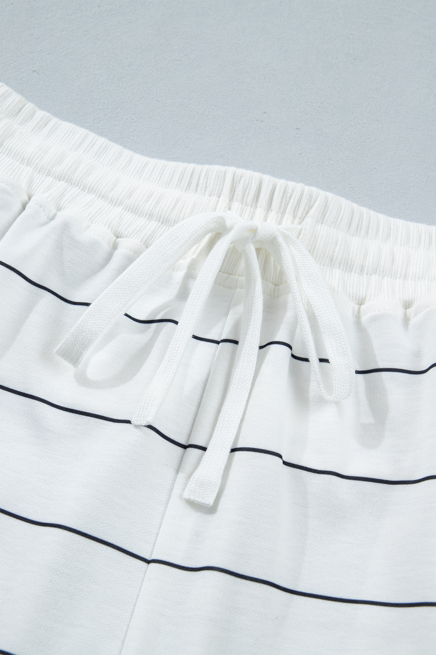 Women's Striped 2-Piece Set – Short Sleeve Round Neck Tee and Drawstring Shorts Outfit - Detail View 7 Women's Striped 2-Piece Set – Short Sleeve Round Neck Tee and Drawstring Shorts Outfit - Detail View 7
