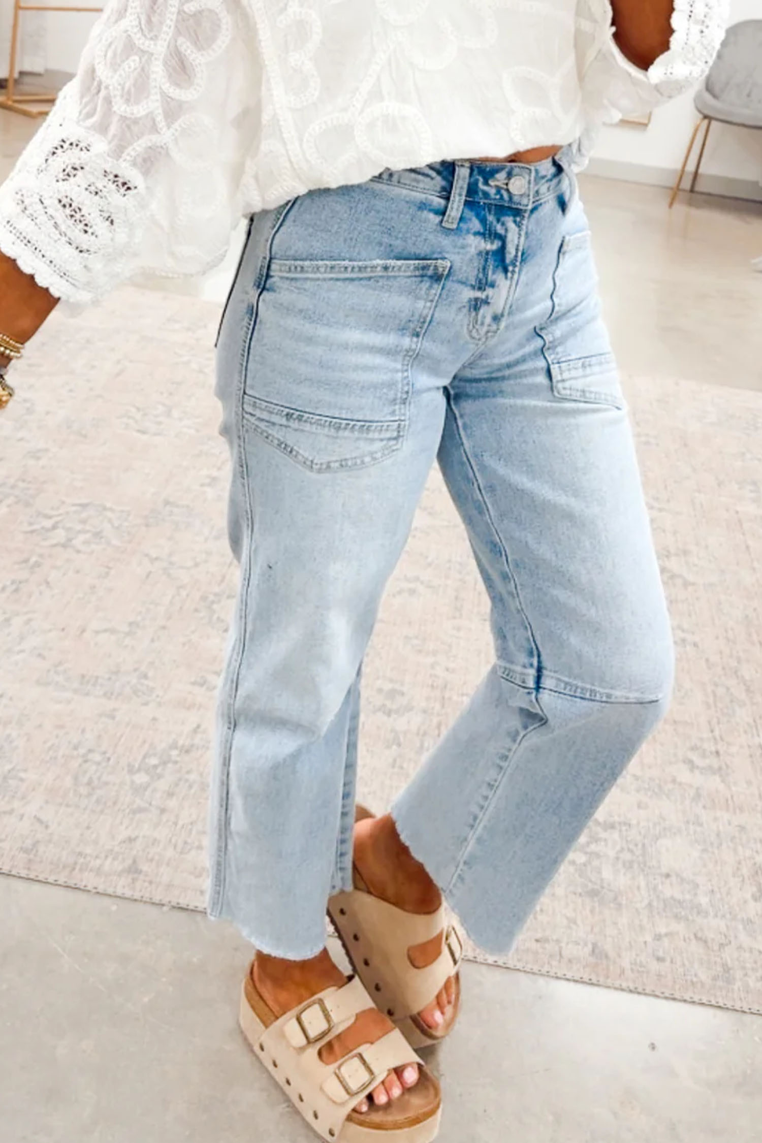 Chic Beau Blue Frayed Cropped Jeans for Women – Casual High Waist Denim for Daily Wear - Detail View 6 Chic Beau Blue Frayed Cropped Jeans for Women – Casual High Waist Denim for Daily Wear - Detail View 6