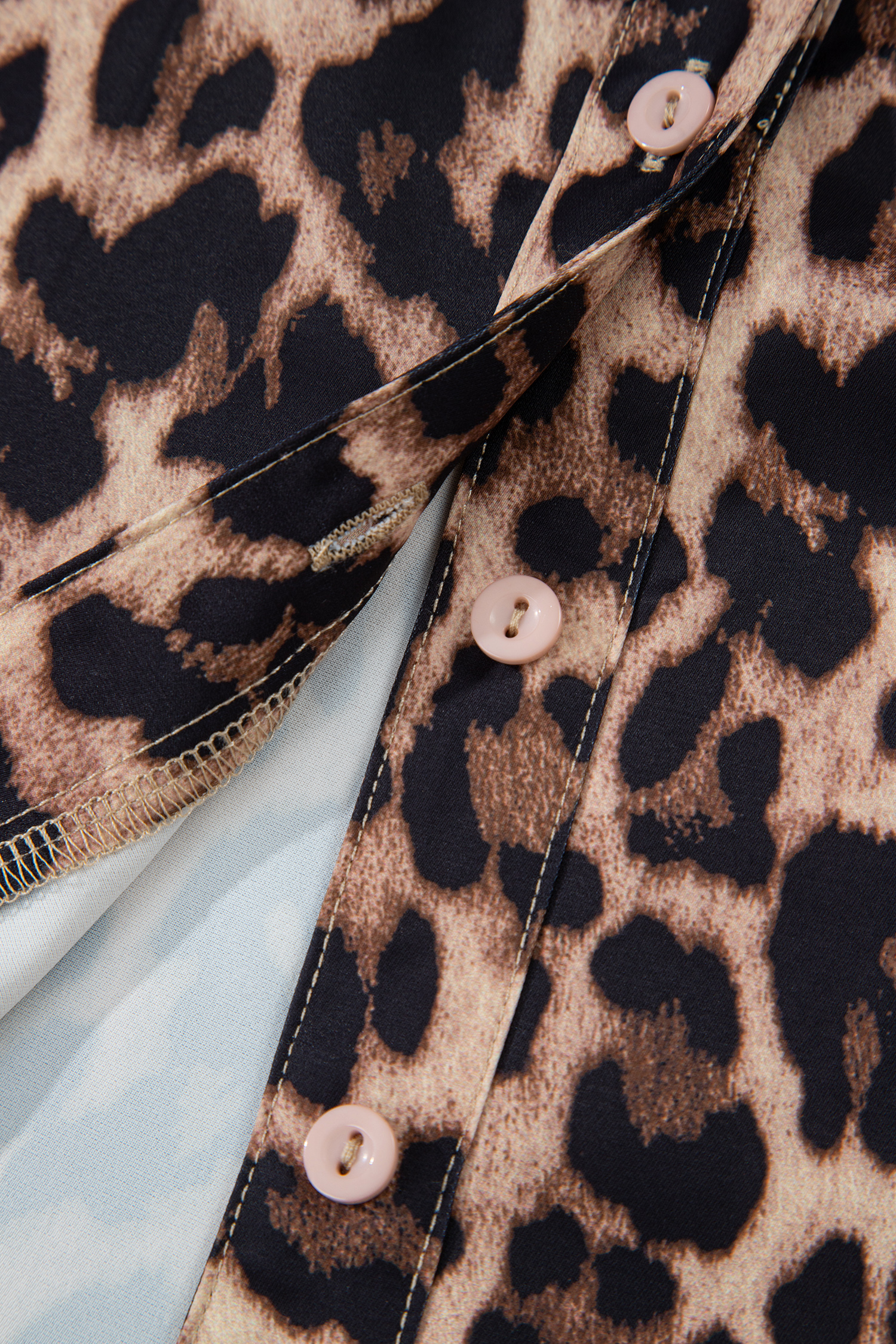 Women's Brown Leopard Print Short Sleeve Shirt with Lace Trim – Casual Summer Essential - Detail View 10 Women's Brown Leopard Print Short Sleeve Shirt with Lace Trim – Casual Summer Essential - Detail View 10