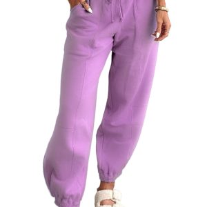 Women's Lilac Drawstring Waist Patchwork Jogger Pants - Stylish Casual Wear - Main View