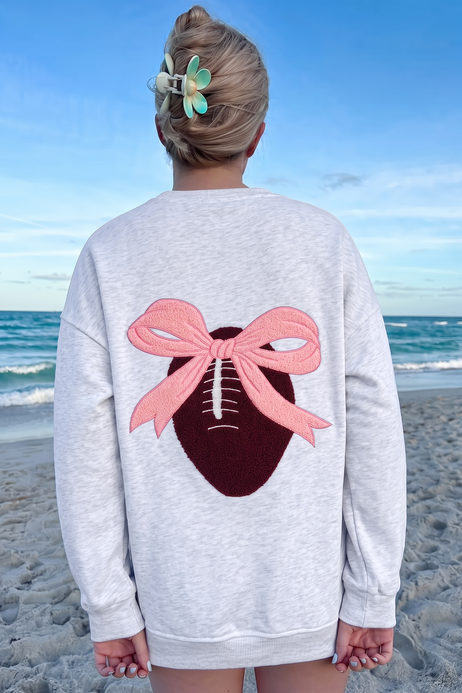 Graphic Bow Sweatshirt, Women's Casual Long Sleeve Pullover - Detail View 5 Graphic Bow Sweatshirt, Women's Casual Long Sleeve Pullover - Detail View 5
