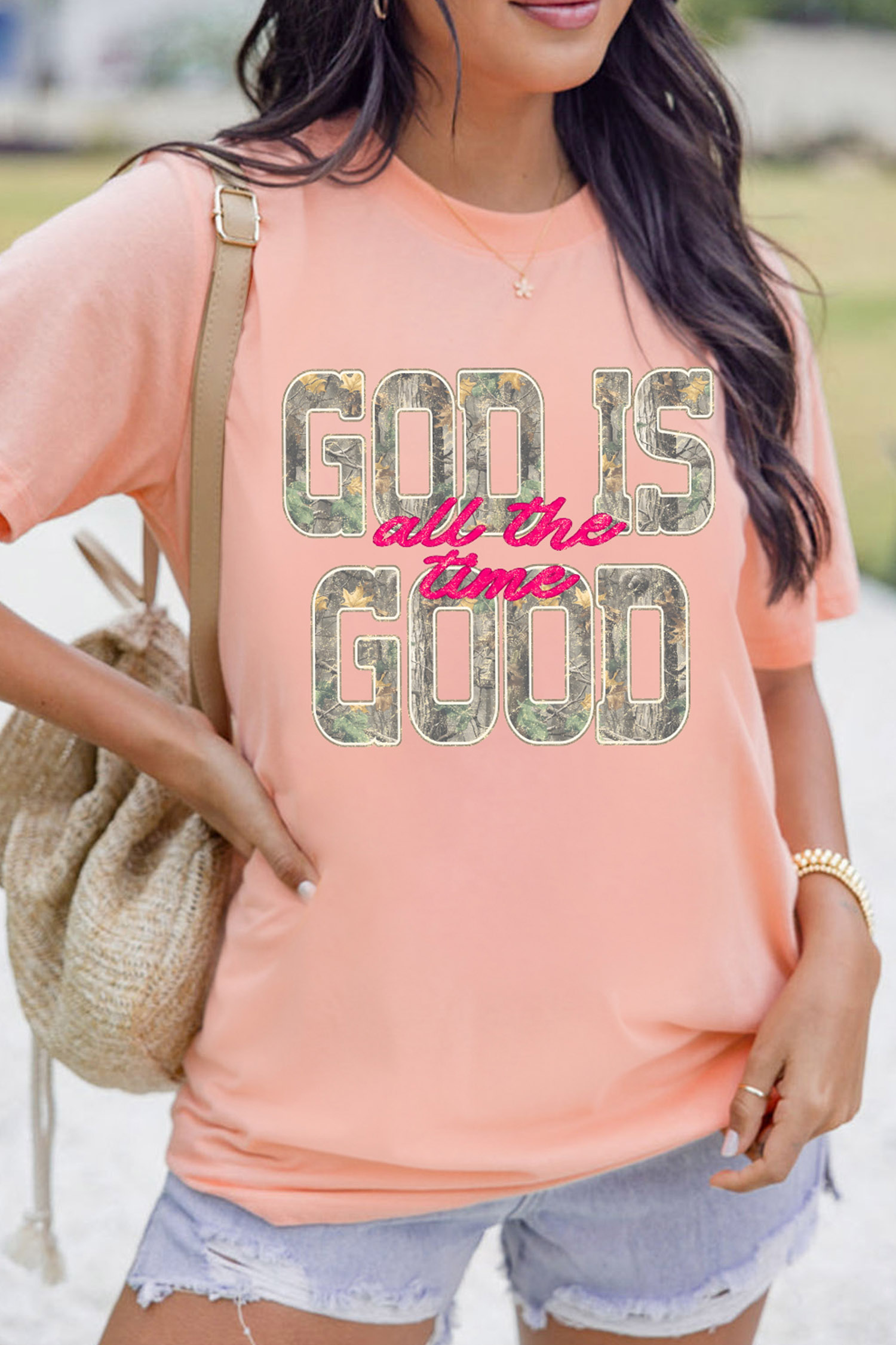 Women's Pink Faith Tee, Casual Summer Round Neck Shirt - Detail View 7 Women's Pink Faith Tee, Casual Summer Round Neck Shirt - Detail View 7