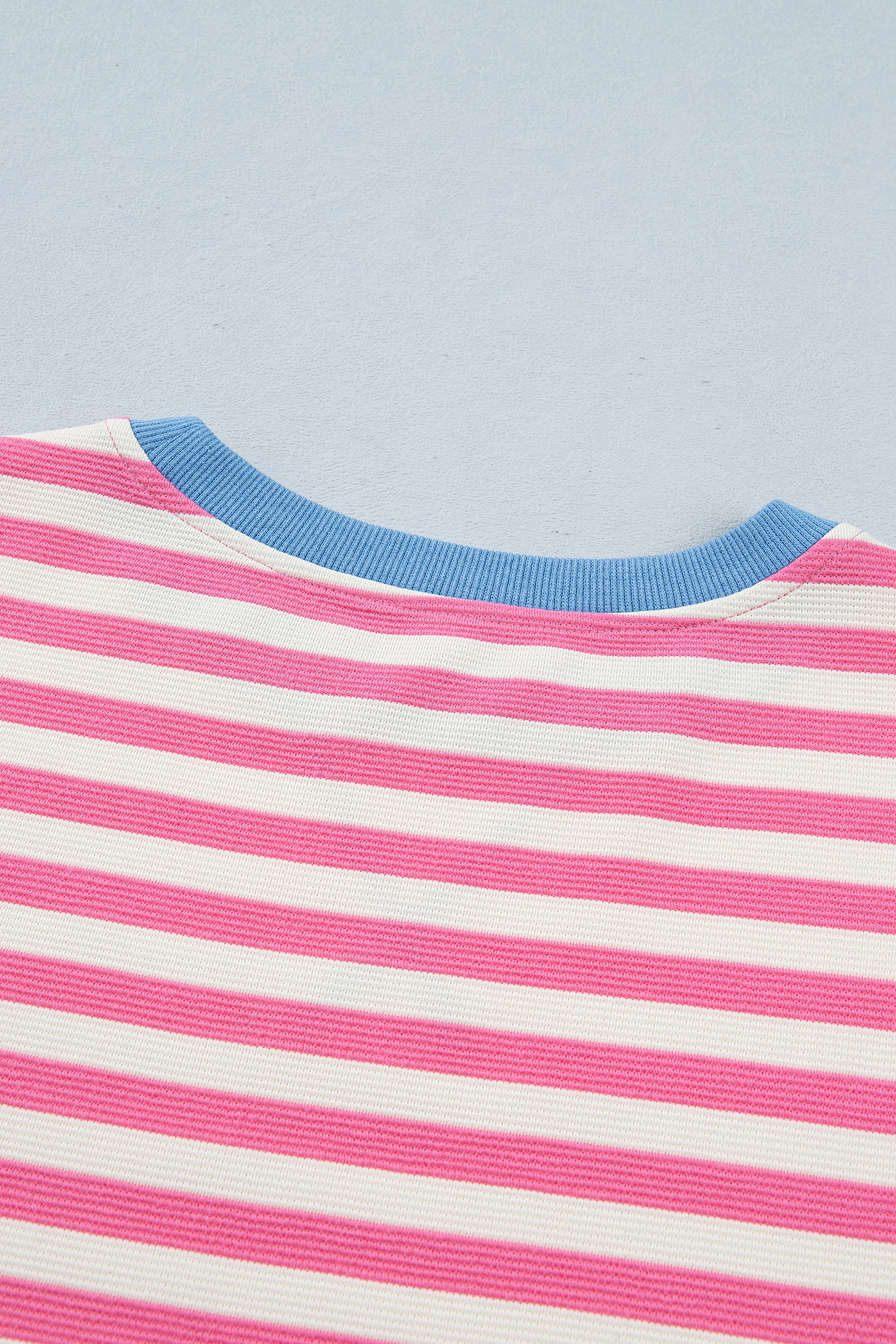 Women's Pink Stripe Short Sleeve Tee – Contrast Patchwork - Detail View 8 Women's Pink Stripe Short Sleeve Tee – Contrast Patchwork - Detail View 8