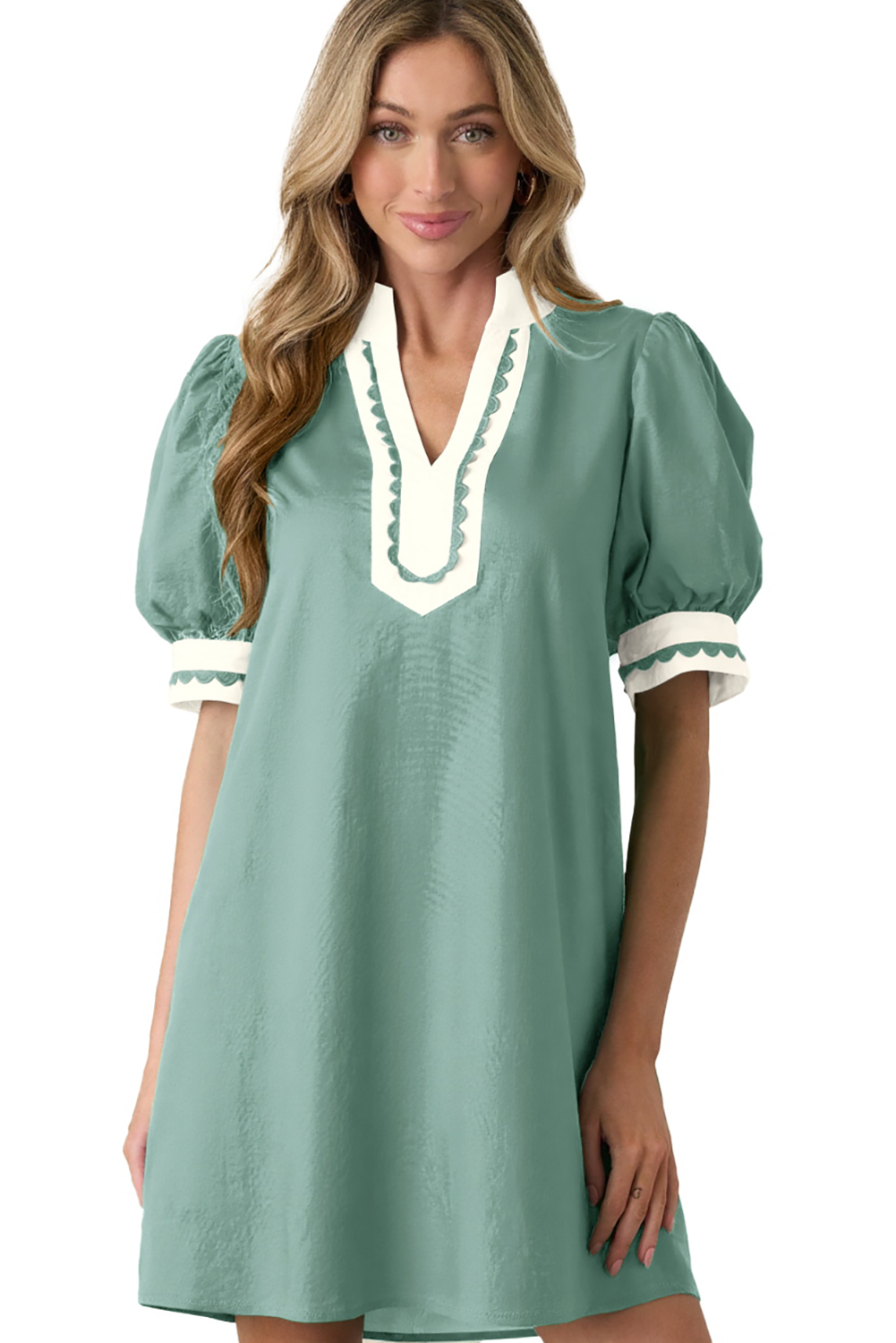 Chic Color Block Mini Dress for Women – Short Sleeve H-Line Shift Dress with Pockets, Summer Fashion Gift - Detail View 18 Chic Color Block Mini Dress for Women – Short Sleeve H-Line Shift Dress with Pockets, Summer Fashion Gift - Detail View 18