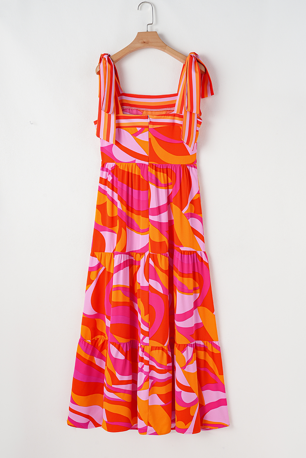 Women's Maxi Dress, Red Dress, Abstract Print, High Waist, Knotted Shoulder, Sleeveless, Elegant, Vacation Wear, Casual Style, Fit and Flare, Summer Fashion, Beach Dress, Bohemian Style, Unique Design - Detail View 8 Women's Maxi Dress, Red Dress, Abstract Print, High Waist, Knotted Shoulder, Sleeveless, Elegant, Vacation Wear, Casual Style, Fit and Flare, Summer Fashion, Beach Dress, Bohemian Style, Unique Design - Detail View 8
