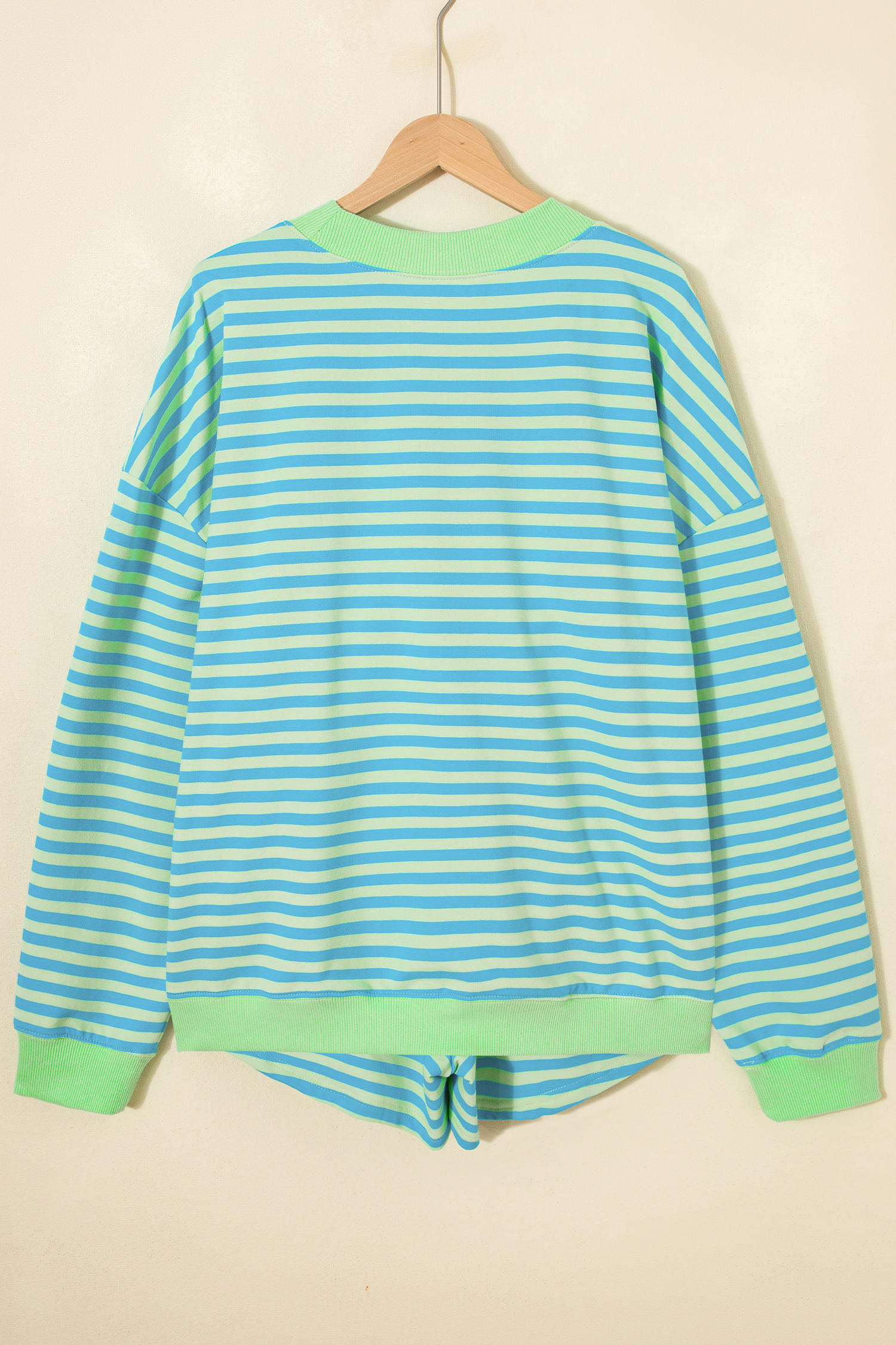Casual Striped Long Sleeve Set for Women – Cotton Blend Pullover and Elastic Waist Shorts - Detail View 5 Casual Striped Long Sleeve Set for Women – Cotton Blend Pullover and Elastic Waist Shorts - Detail View 5