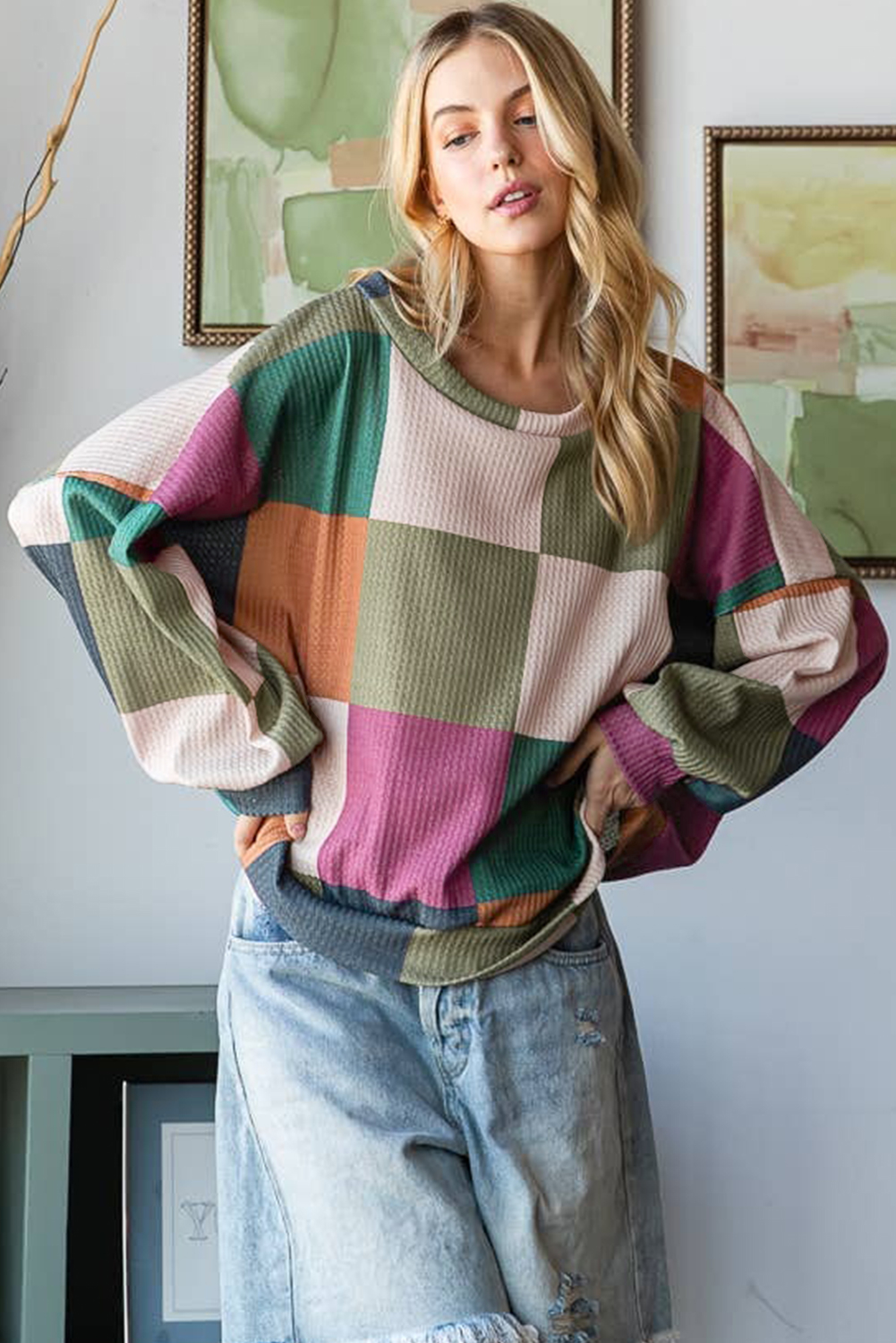 Southern Belle Inspired Green Textured Knit Top for Women - Detail View 3 Southern Belle Inspired Green Textured Knit Top for Women - Detail View 3