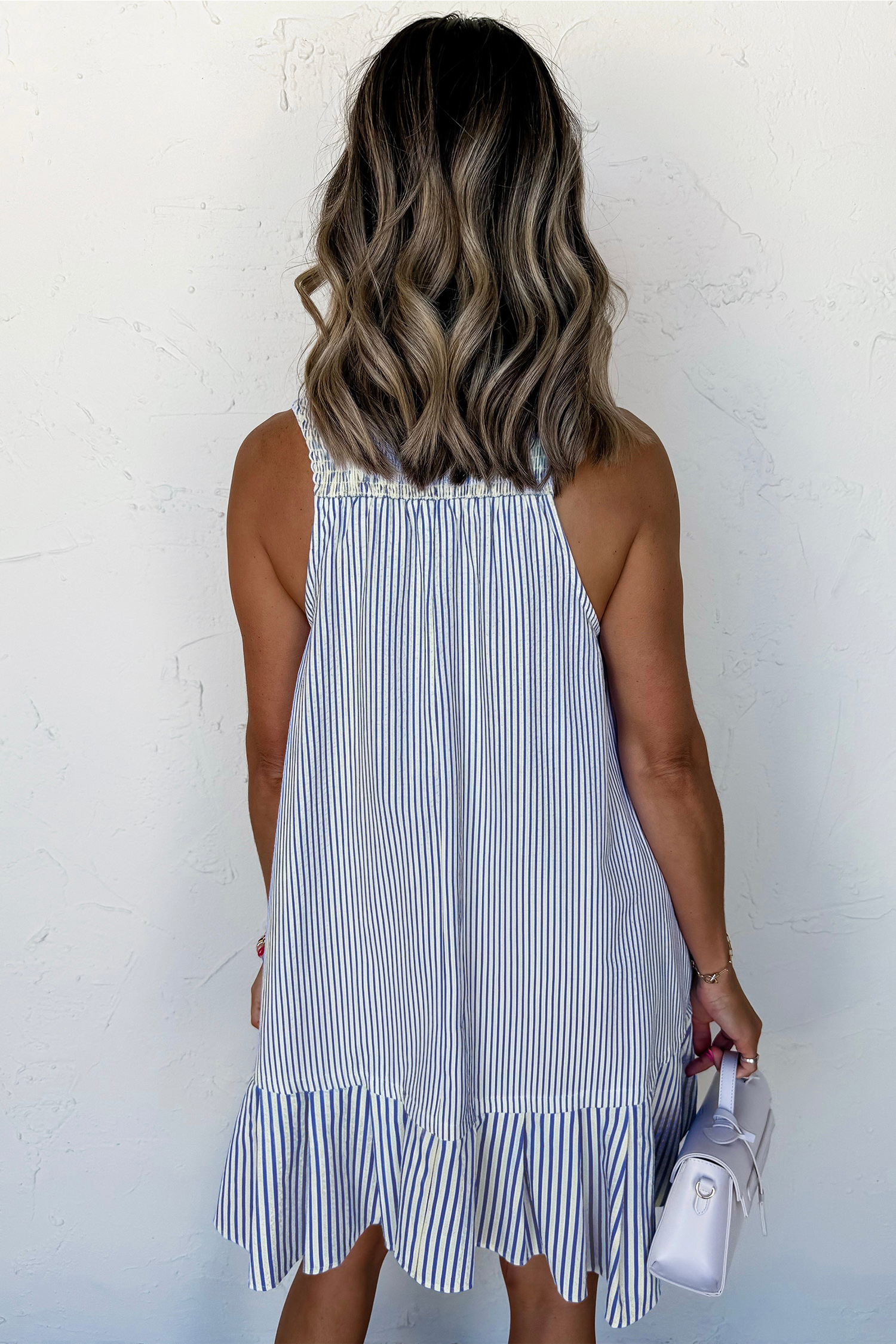 Women's Striped Sleeveless Shift Dress – Casual Button Down Summer Shirt Dress with Pockets - Detail View 10 Women's Striped Sleeveless Shift Dress – Casual Button Down Summer Shirt Dress with Pockets - Detail View 10