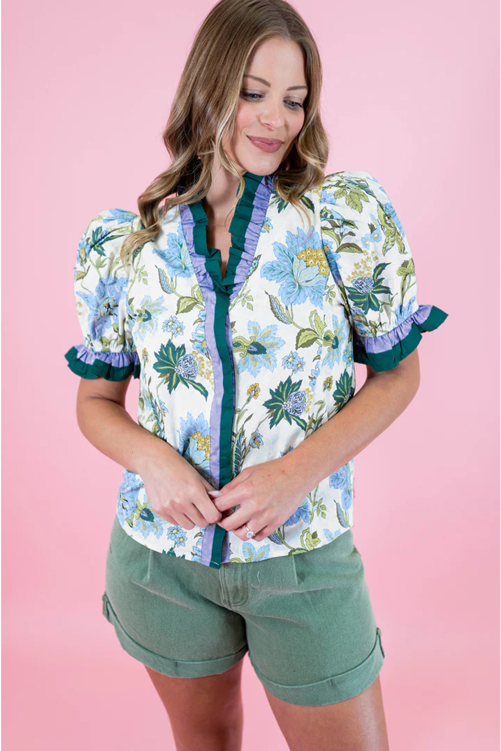 Southern Belle Inspired Beige Floral Blouse – Perfect for Daily Wear and Summer Vacations - Detail View 3 Southern Belle Inspired Beige Floral Blouse – Perfect for Daily Wear and Summer Vacations - Detail View 3