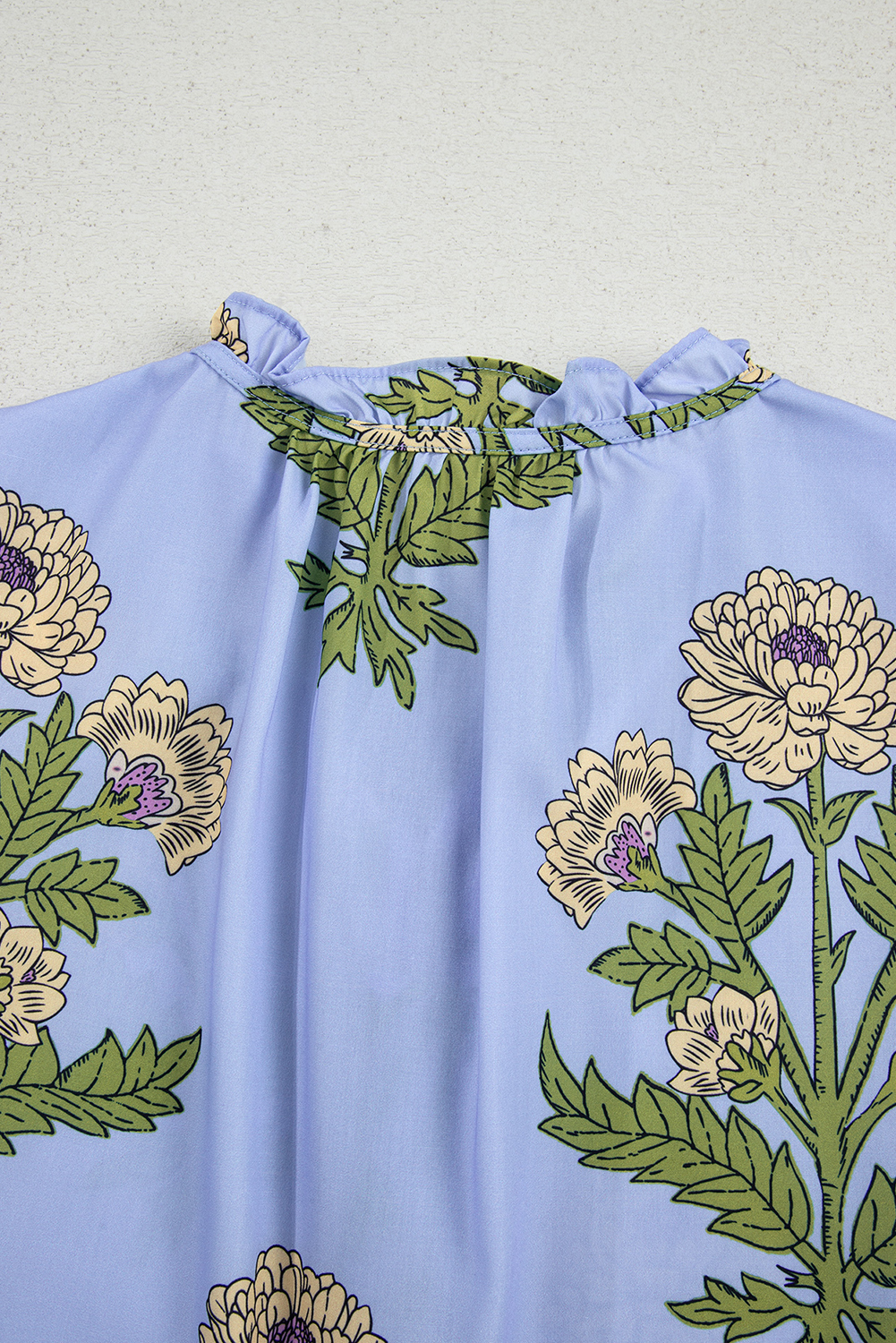 Casual Fit and Flare Blouse - Sky Blue Floral Design for Spring Occasions - Detail View 7 Casual Fit and Flare Blouse - Sky Blue Floral Design for Spring Occasions - Detail View 7