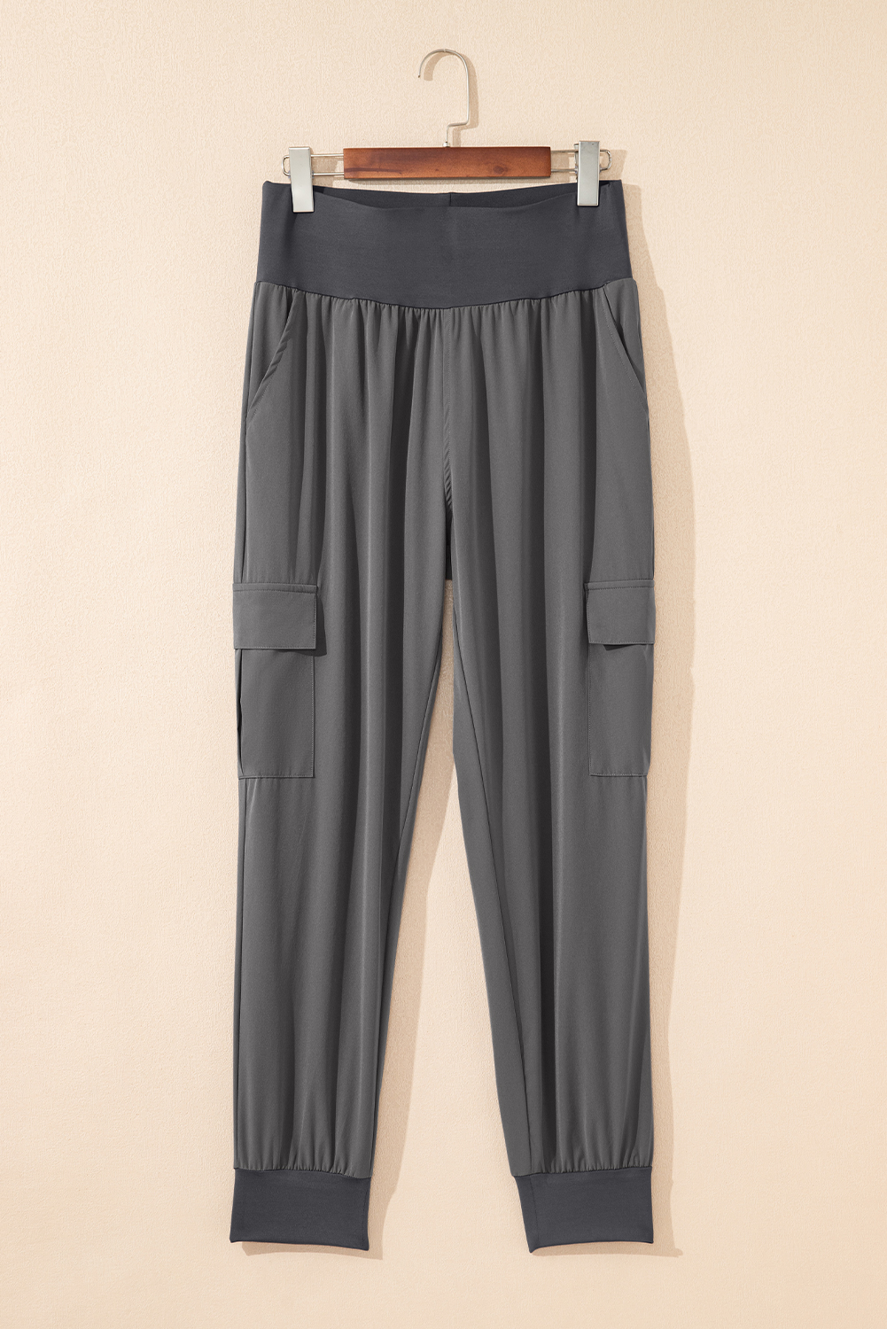 Chic Medium Grey High Waist Jogger Pants with Pockets – Essential Casual Wear for Women - Detail View 3 Chic Medium Grey High Waist Jogger Pants with Pockets – Essential Casual Wear for Women - Detail View 3
