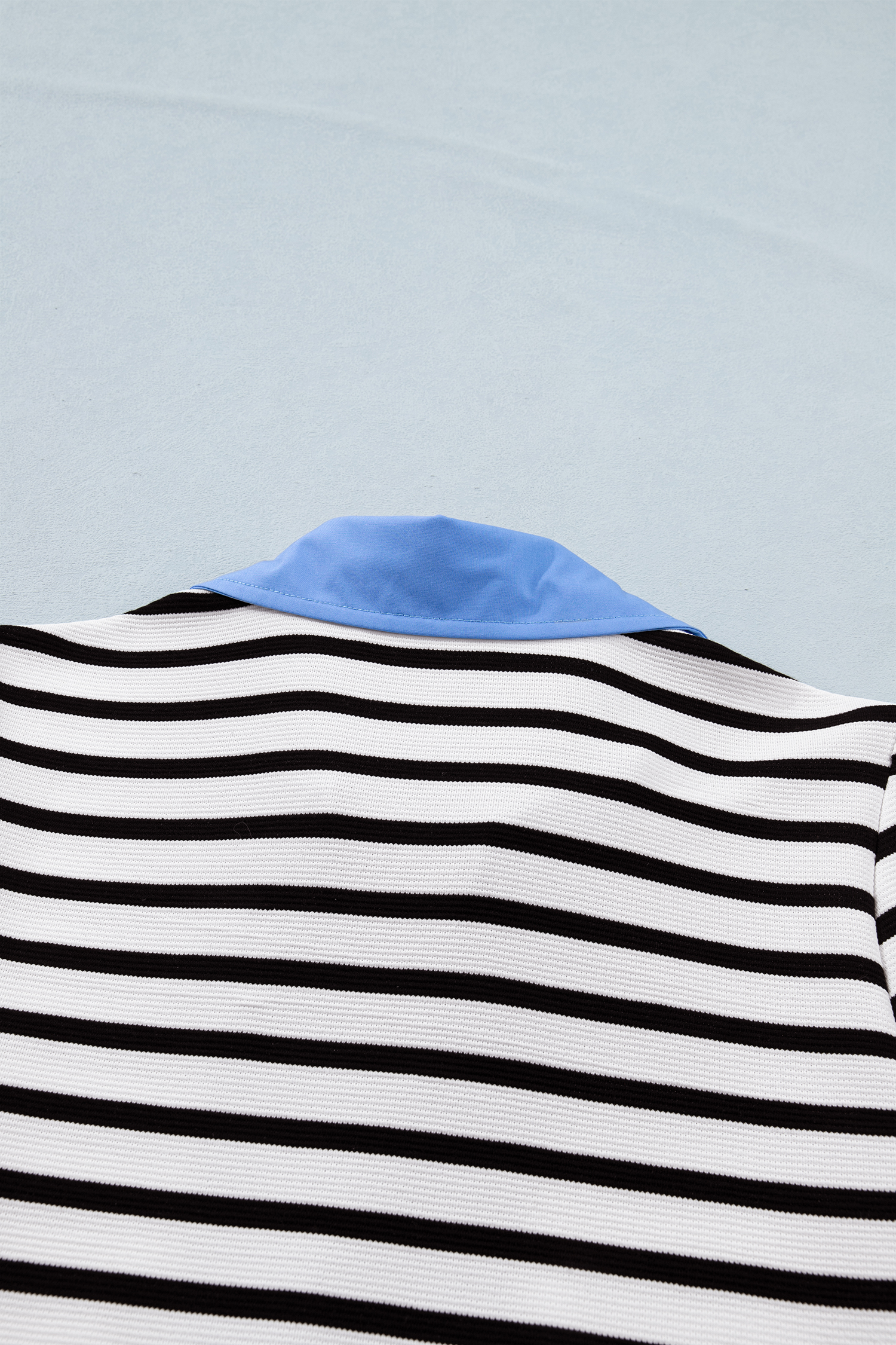Women's Striped Short Puff Sleeve Blouse – Casual V-Neck Polo Collar Top, Summer Daily Wear - Detail View 7 Women's Striped Short Puff Sleeve Blouse – Casual V-Neck Polo Collar Top, Summer Daily Wear - Detail View 7