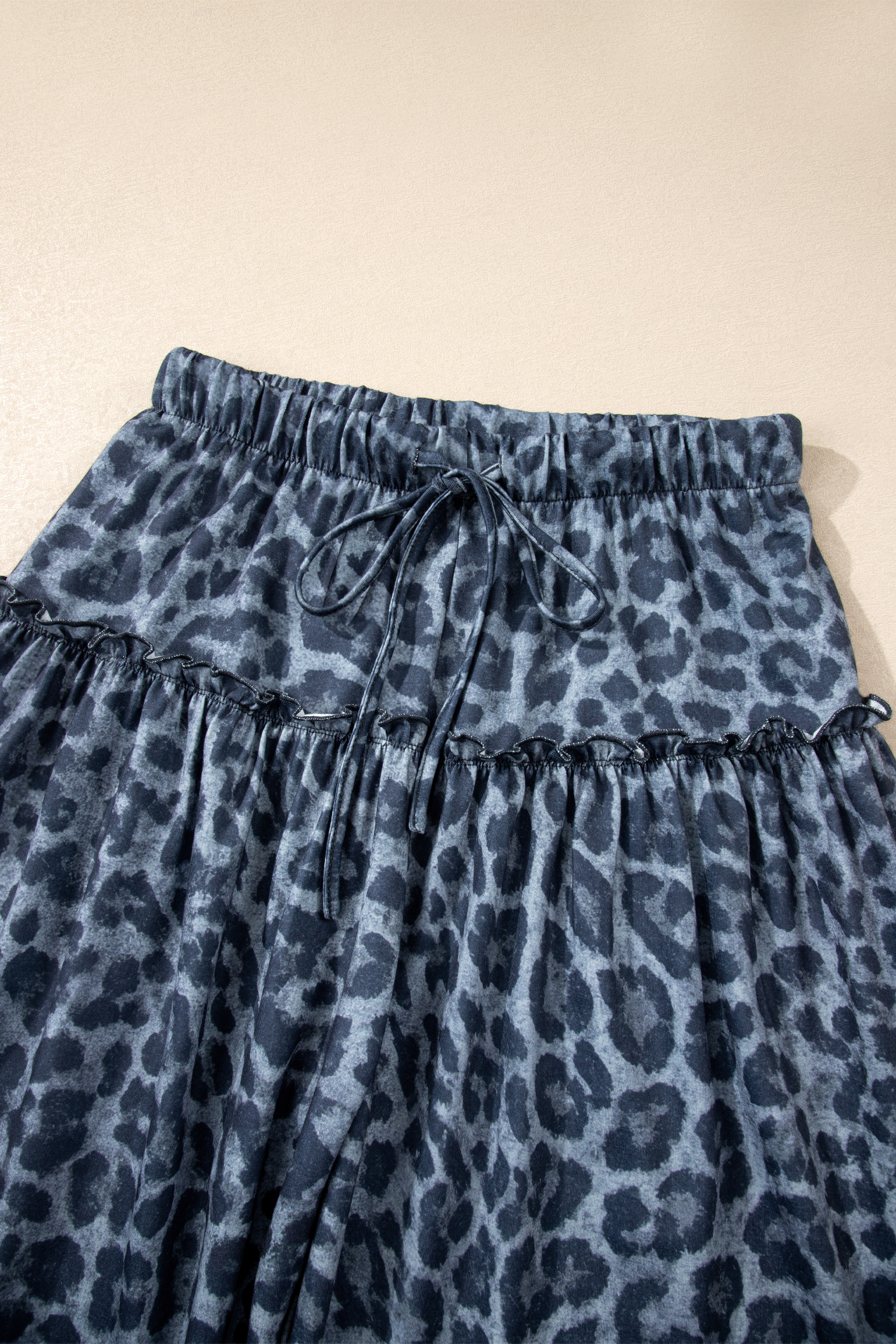 Women's Gray Leopard Print Frilled Detail Wide Leg Pants – Effortless Style for Daily Wear - Detail View 5 Women's Gray Leopard Print Frilled Detail Wide Leg Pants – Effortless Style for Daily Wear - Detail View 5