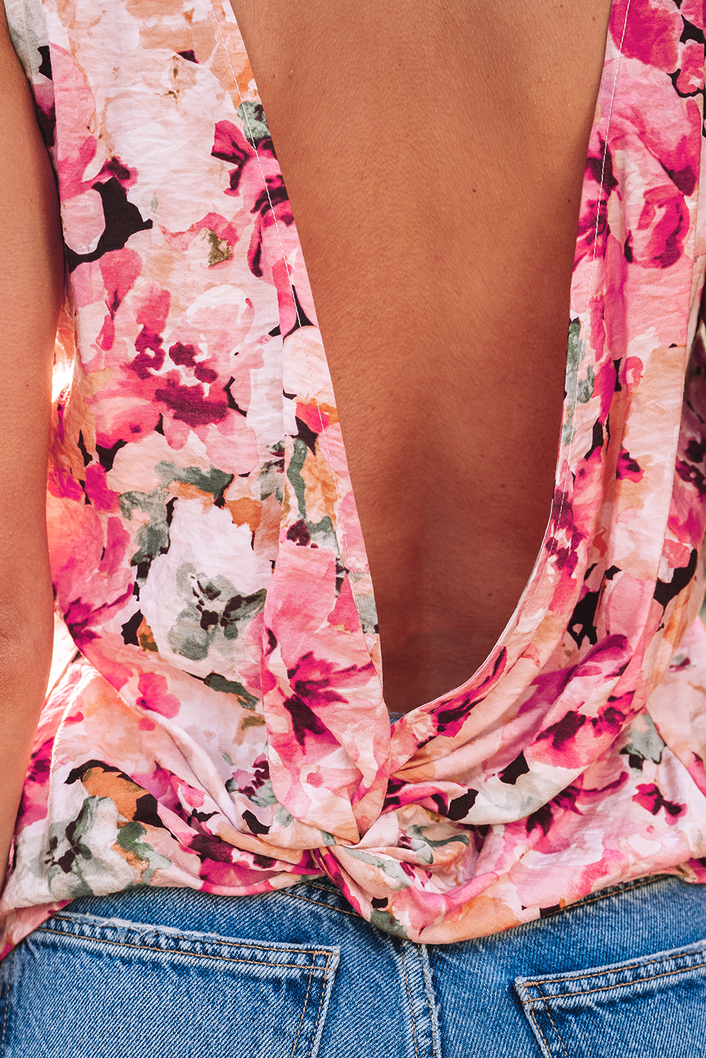 Versatile Pink Floral Round Neck Top - Perfect for Vacation and Casual Wear - Detail View 11 Versatile Pink Floral Round Neck Top - Perfect for Vacation and Casual Wear - Detail View 11