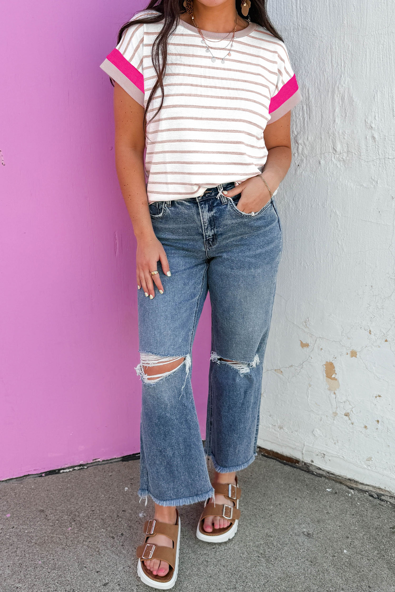 Casual Khaki Stripe Short Sleeve Top – Perfect for Daily Wear and Weekend Adventures - Detail View 6 Casual Khaki Stripe Short Sleeve Top – Perfect for Daily Wear and Weekend Adventures - Detail View 6