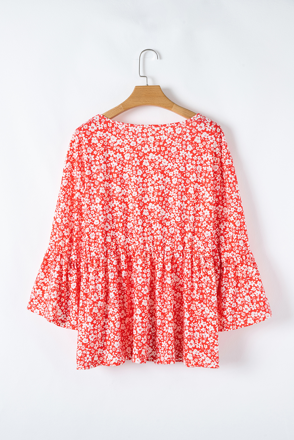 Comfortable and Stylish Plus Size Women's Top - Flared Sleeve V Neck Floral Blouse - Detail View 7 Comfortable and Stylish Plus Size Women's Top - Flared Sleeve V Neck Floral Blouse - Detail View 7
