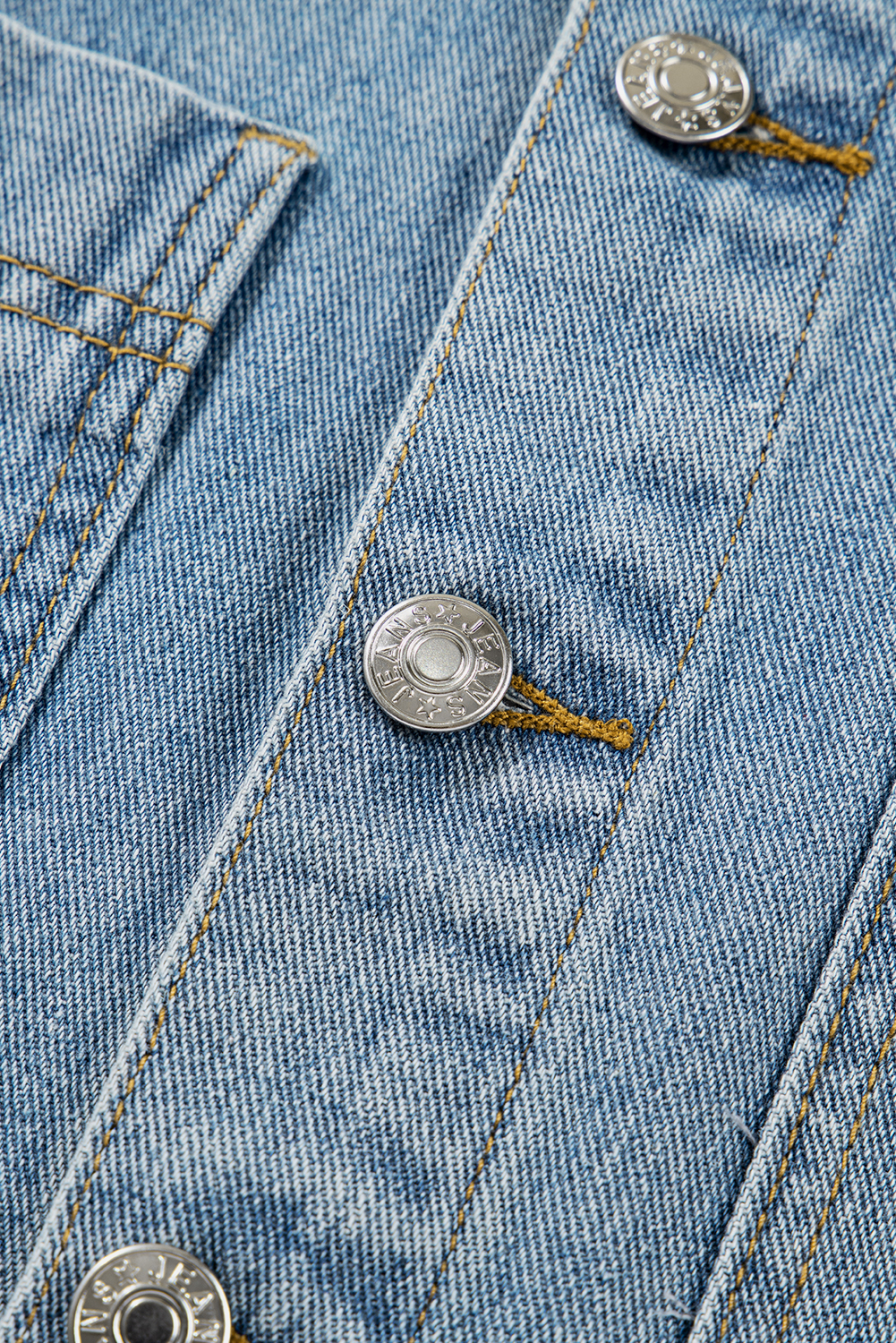 Casual Long Sleeve Denim Jacket for Women - Beau Blue with Knot Details - Detail View 14 Casual Long Sleeve Denim Jacket for Women - Beau Blue with Knot Details - Detail View 14