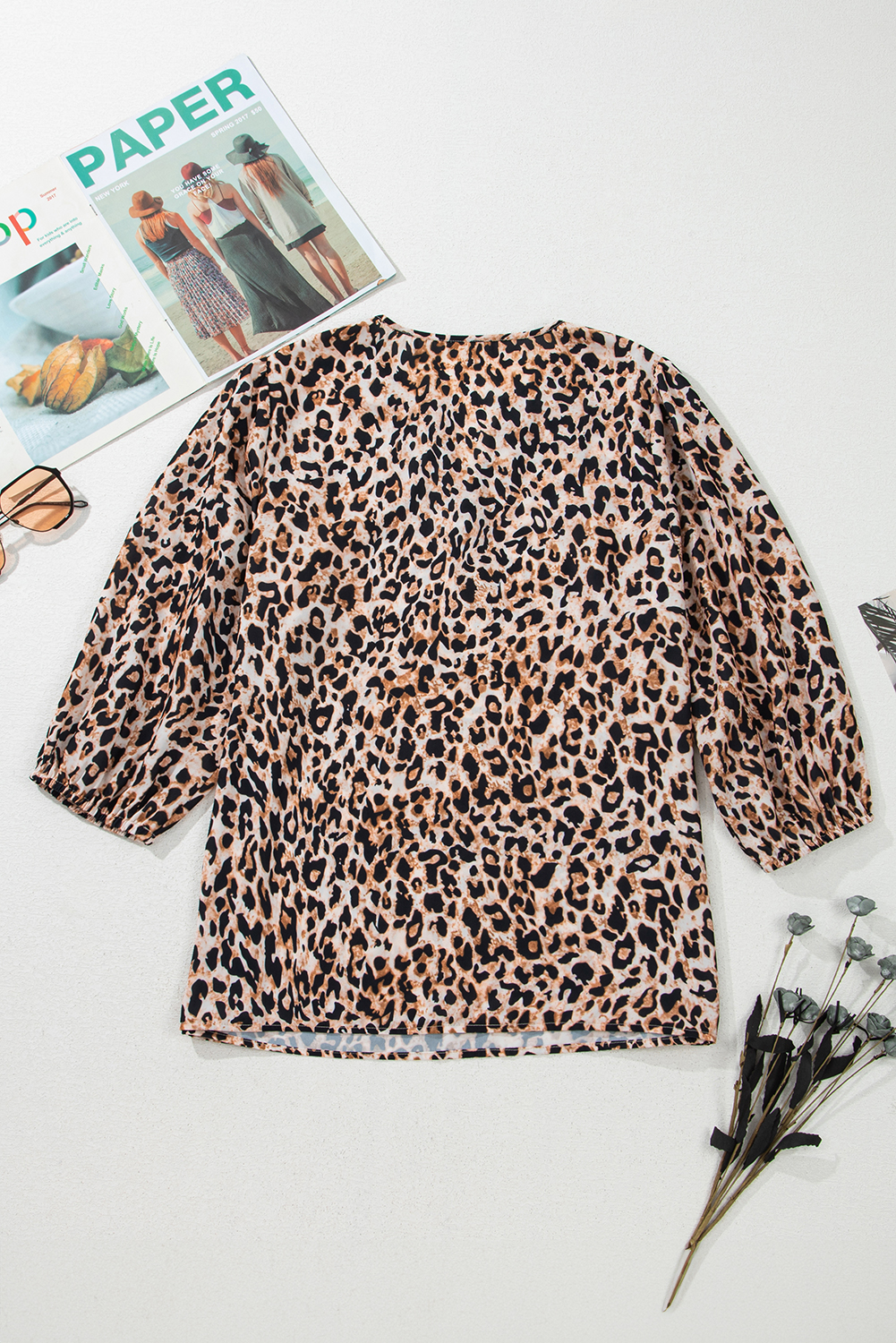 Chic Leopard Print Blouse with Flattering V Neck and Half Sleeves - Detail View 6 Chic Leopard Print Blouse with Flattering V Neck and Half Sleeves - Detail View 6