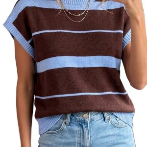 Women's Striped Knit Tank Top – Casual Round Neck Sleeveless - Main View