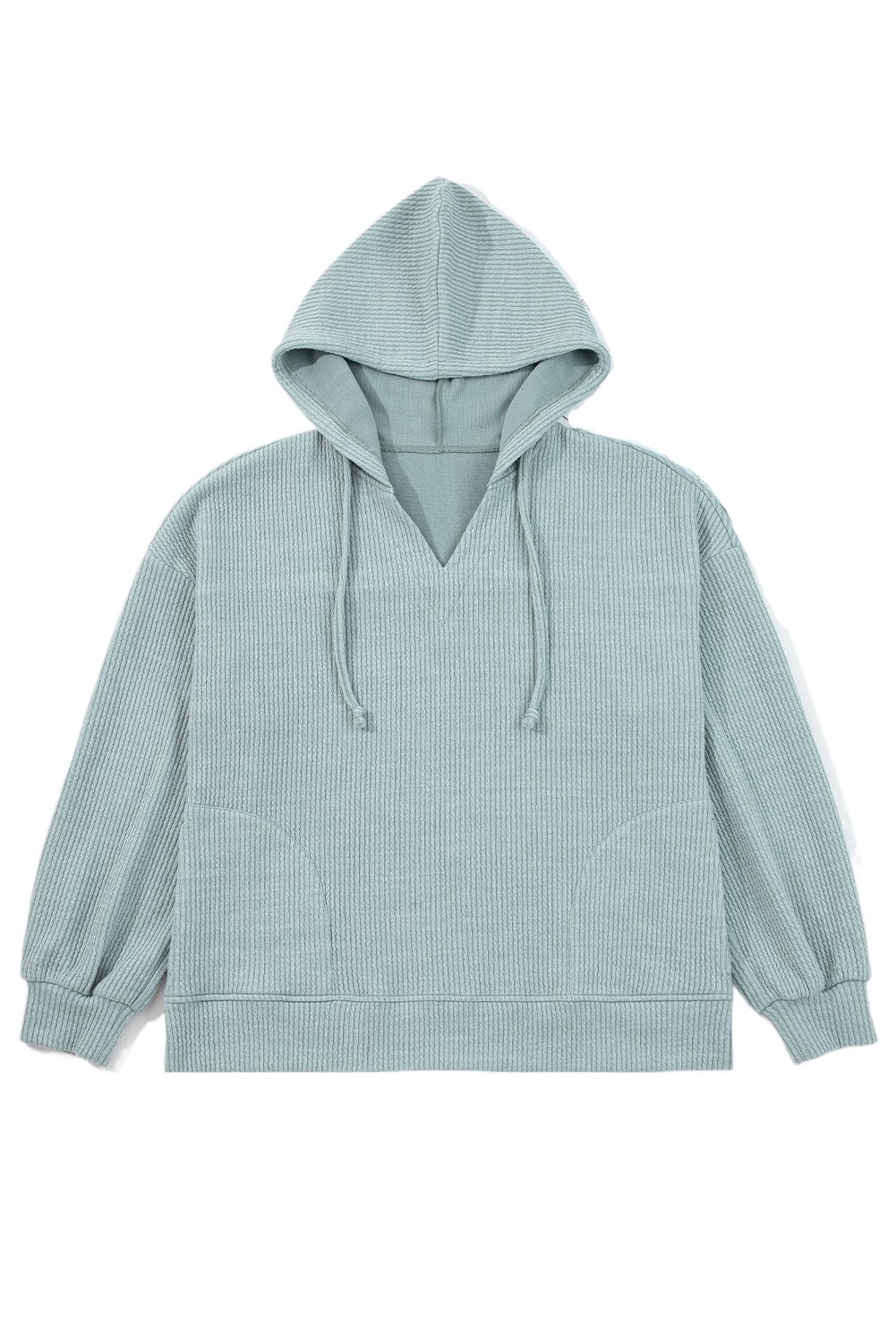 Clearly Aqua Ribbed Drop Shoulder Knit Hoodie for Women - Main View Clearly Aqua Ribbed Drop Shoulder Knit Hoodie for Women - Main View
