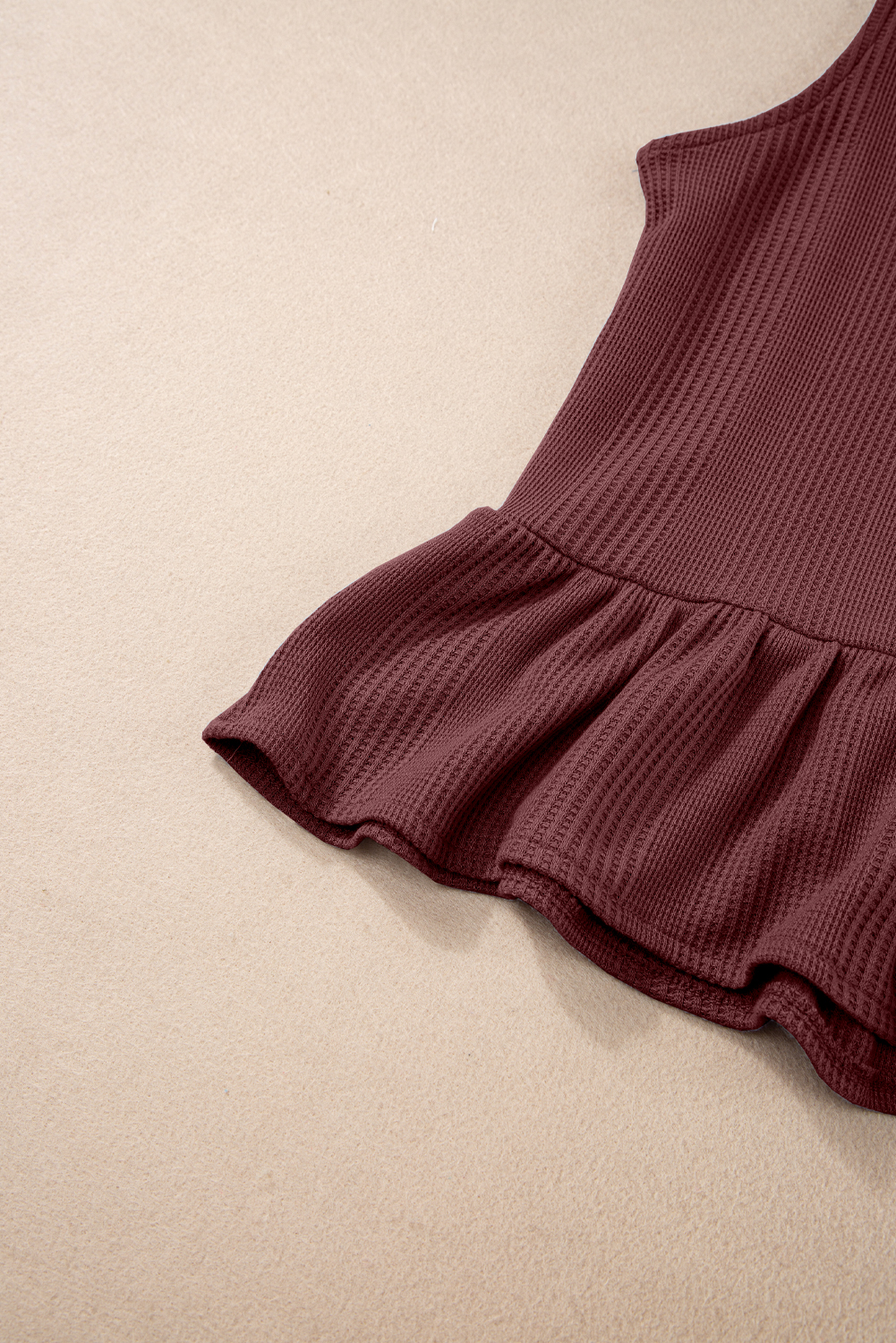 Women's Red Dahlia Ribbed Ruffle Tank Top and High Waist Pants Set - Casual Loungewear - Detail View 13 Women's Red Dahlia Ribbed Ruffle Tank Top and High Waist Pants Set - Casual Loungewear - Detail View 13