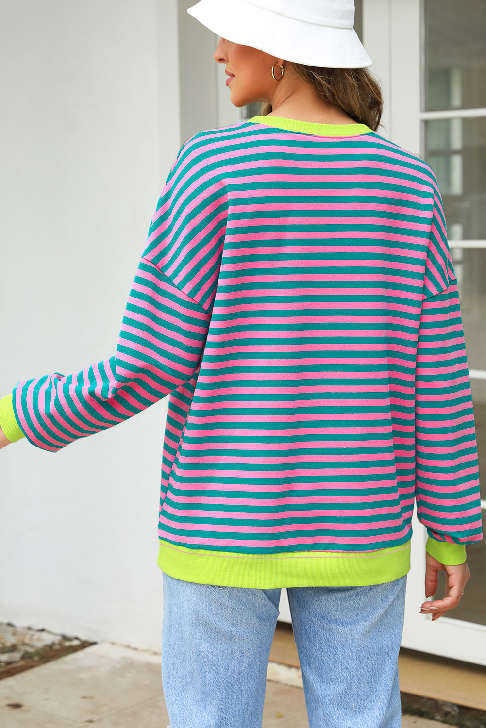 Timeless Striped Pattern Sweatshirt with Drop Shoulder Design - Perfect for Daily Wear - Detail View 7 Timeless Striped Pattern Sweatshirt with Drop Shoulder Design - Perfect for Daily Wear - Detail View 7