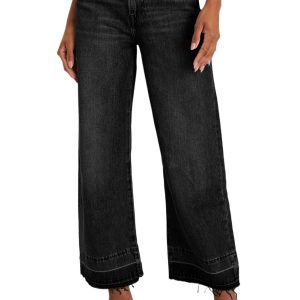 Women's Black Raw Hem Straight Leg Loose High Waist Jeans - Casual Everyday Style - Main View