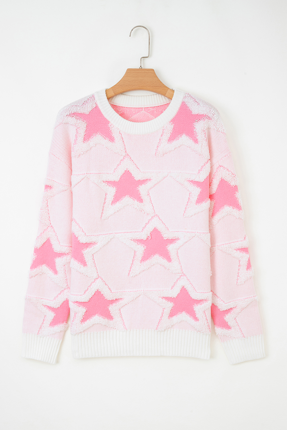 Women's Sachet Pink Oversized Star Pattern Sweater – Cozy Casual Winter Style for Daily Wear - Detail View 7 Women's Sachet Pink Oversized Star Pattern Sweater – Cozy Casual Winter Style for Daily Wear - Detail View 7