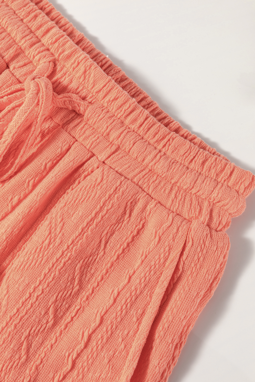 Stylish Pale Chestnut Textured Patched Pocket Short Sleeve Top & Drawstring Shorts Set for Women - Detail View 9 Stylish Pale Chestnut Textured Patched Pocket Short Sleeve Top & Drawstring Shorts Set for Women - Detail View 9