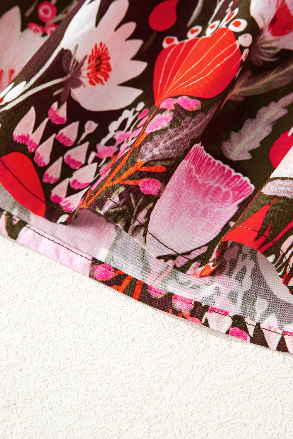 Stylish Red Floral Print Blouse with Three Quarter Sleeves - Daily Wear - Detail View 11 Stylish Red Floral Print Blouse with Three Quarter Sleeves - Daily Wear - Detail View 11