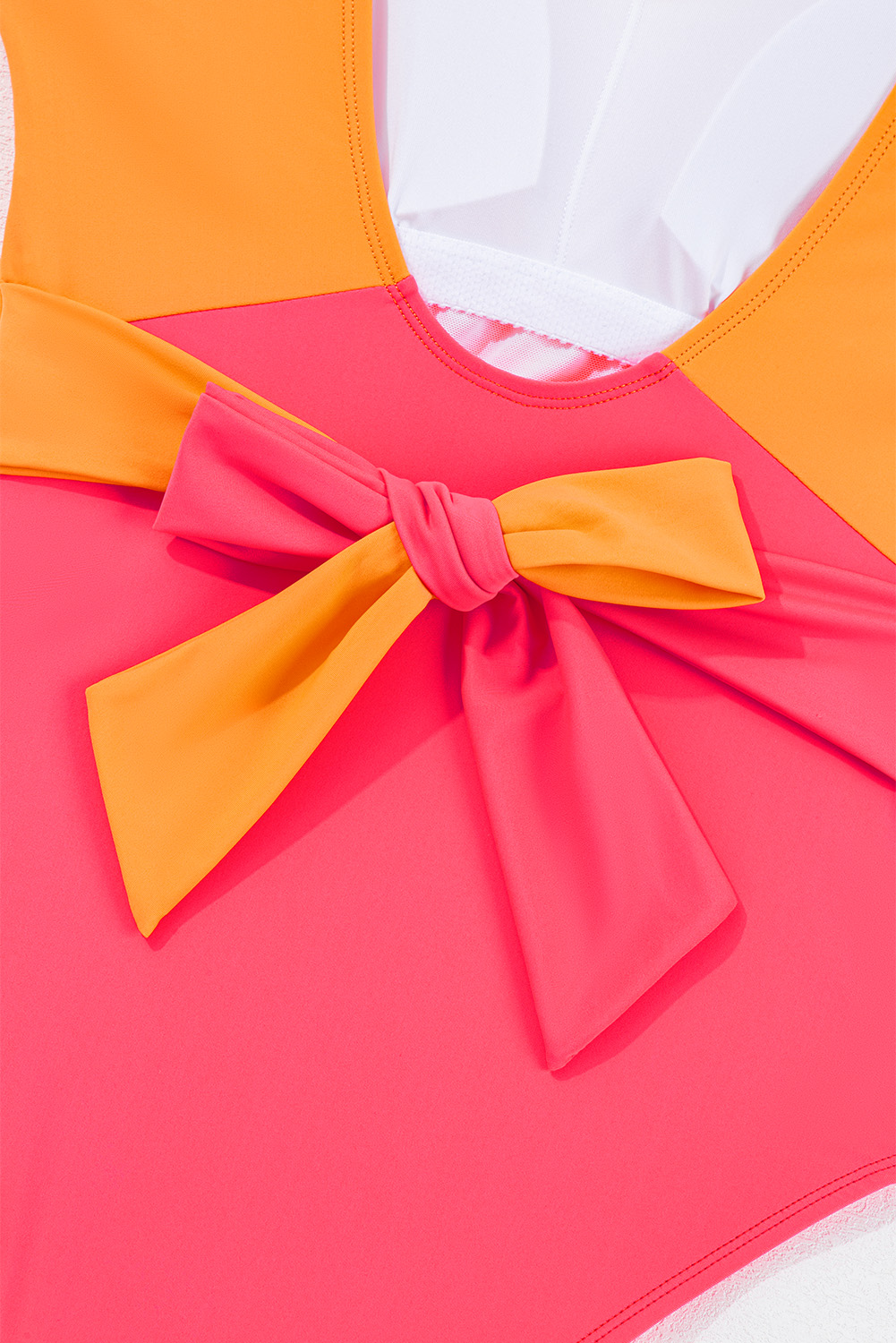 Chic and Playful Vitality Orange Ruffled Color Block Swimsuit for Beach Vacations - Detail View 10 Chic and Playful Vitality Orange Ruffled Color Block Swimsuit for Beach Vacations - Detail View 10