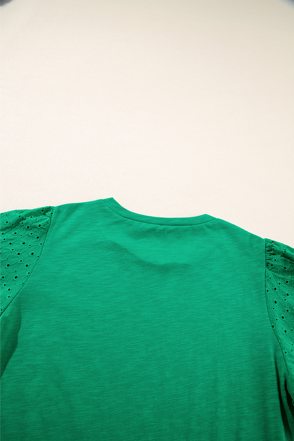 Bright Green Eyelet Embroidered Patchwork Shift Top for Women - Detail View 9 Bright Green Eyelet Embroidered Patchwork Shift Top for Women - Detail View 9