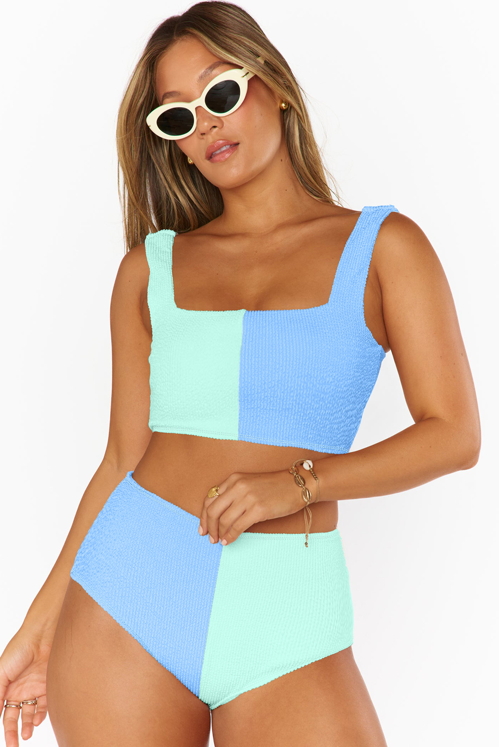 Women's Padded Wire-Free Sky Blue Bikini – Colorblock Design for Active Summer Outings - Detail View 12 Women's Padded Wire-Free Sky Blue Bikini – Colorblock Design for Active Summer Outings - Detail View 12