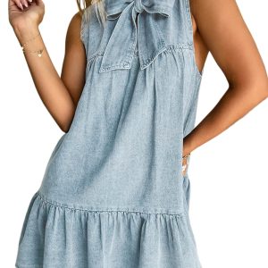 Women's Chambray Dress, Sleeveless Casual Summer Mini - Main View